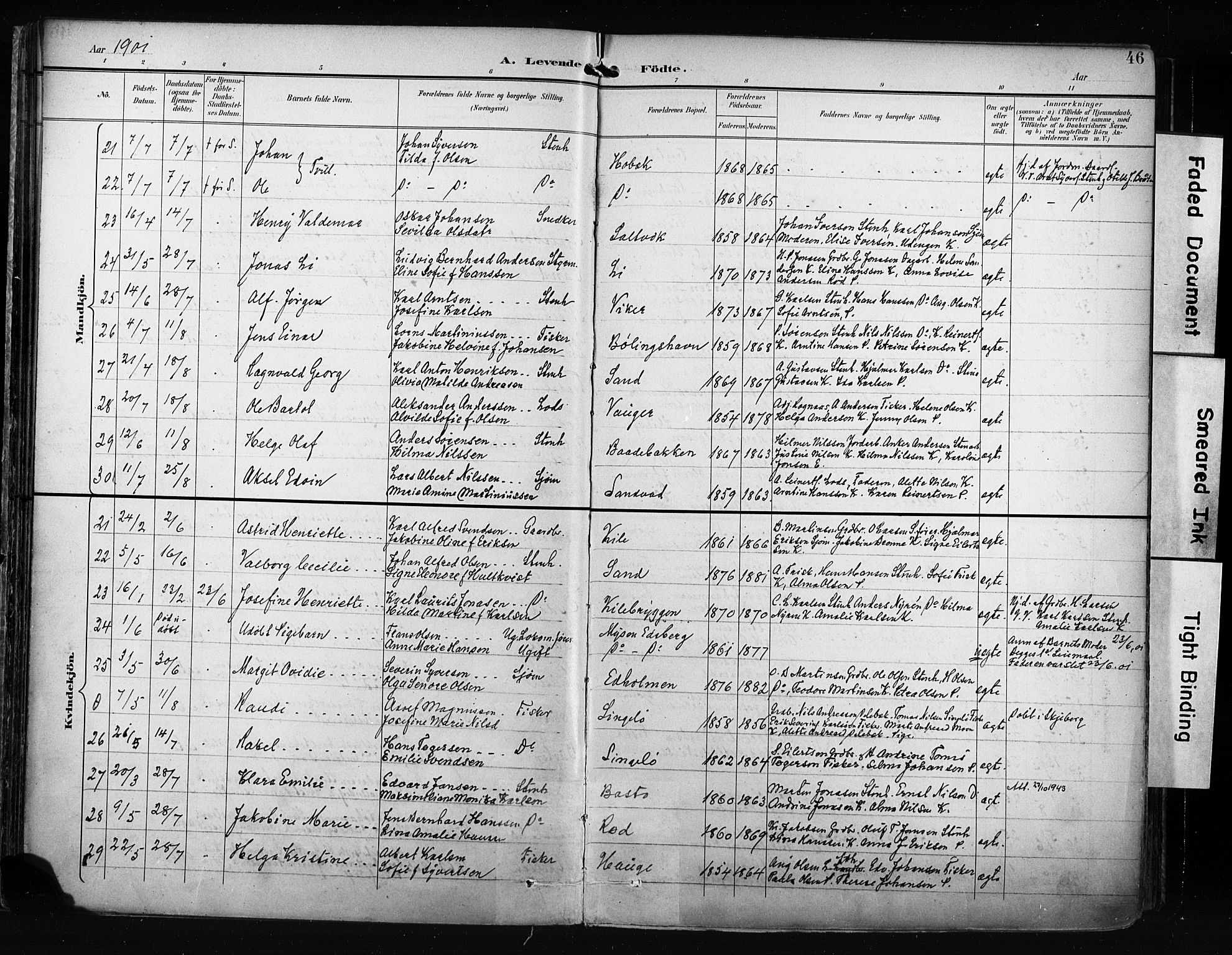 Hvaler prestekontor Kirkebøker, AV/SAO-A-2001/F/Fa/L0009: Parish register (official) no. I 9, 1895-1906, p. 46