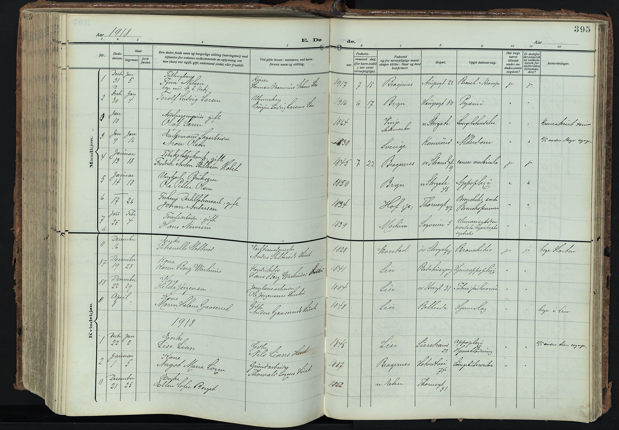 Bragernes kirkebøker, SAKO/A-6/F/Fb/L0010: Parish register (official) no. II 10, 1911-1922, p. 395