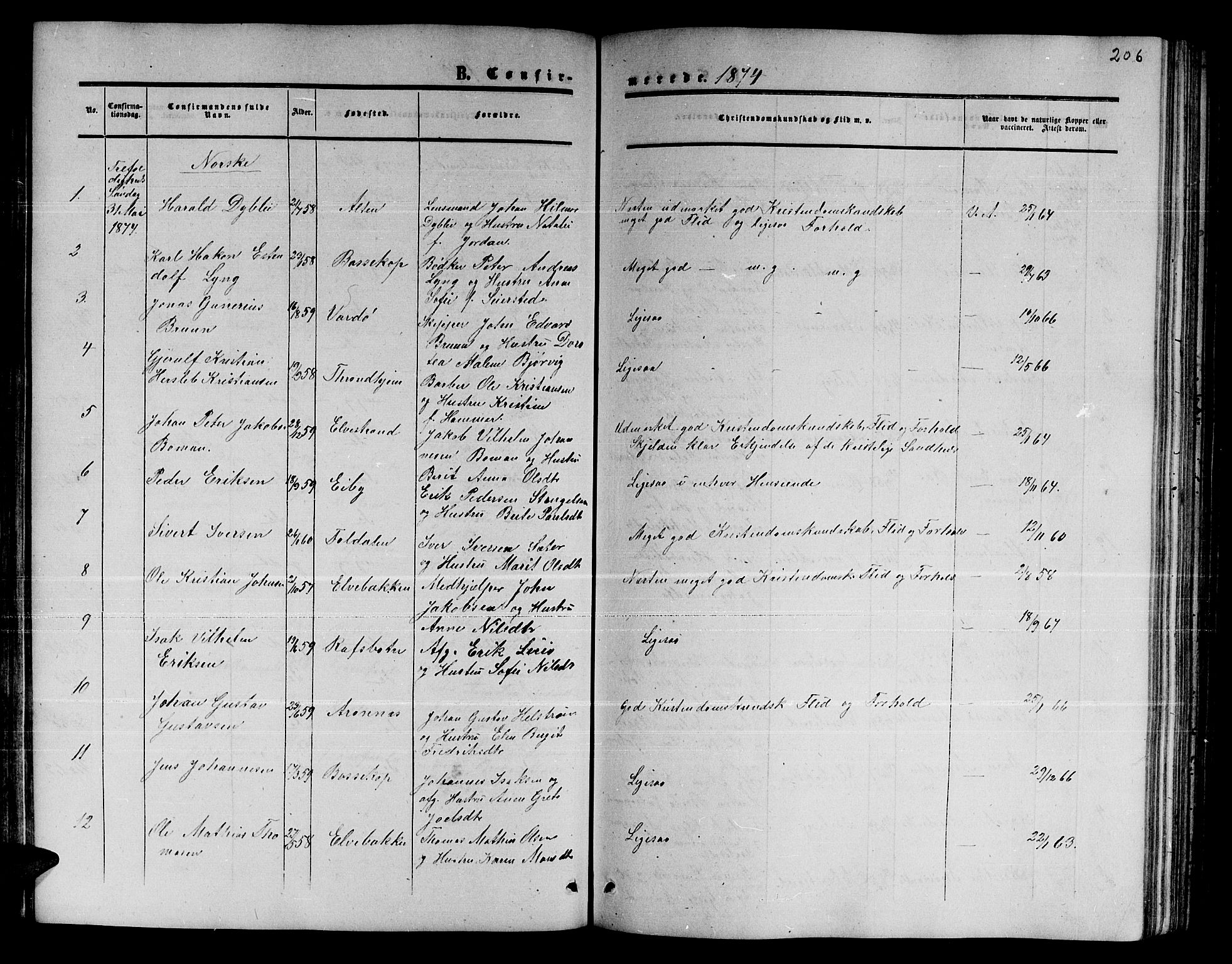 Alta sokneprestkontor, SATØ/S-1338/H/Hb/L0001.klokk: Parish register (copy) no. 1, 1858-1878, p. 205-206