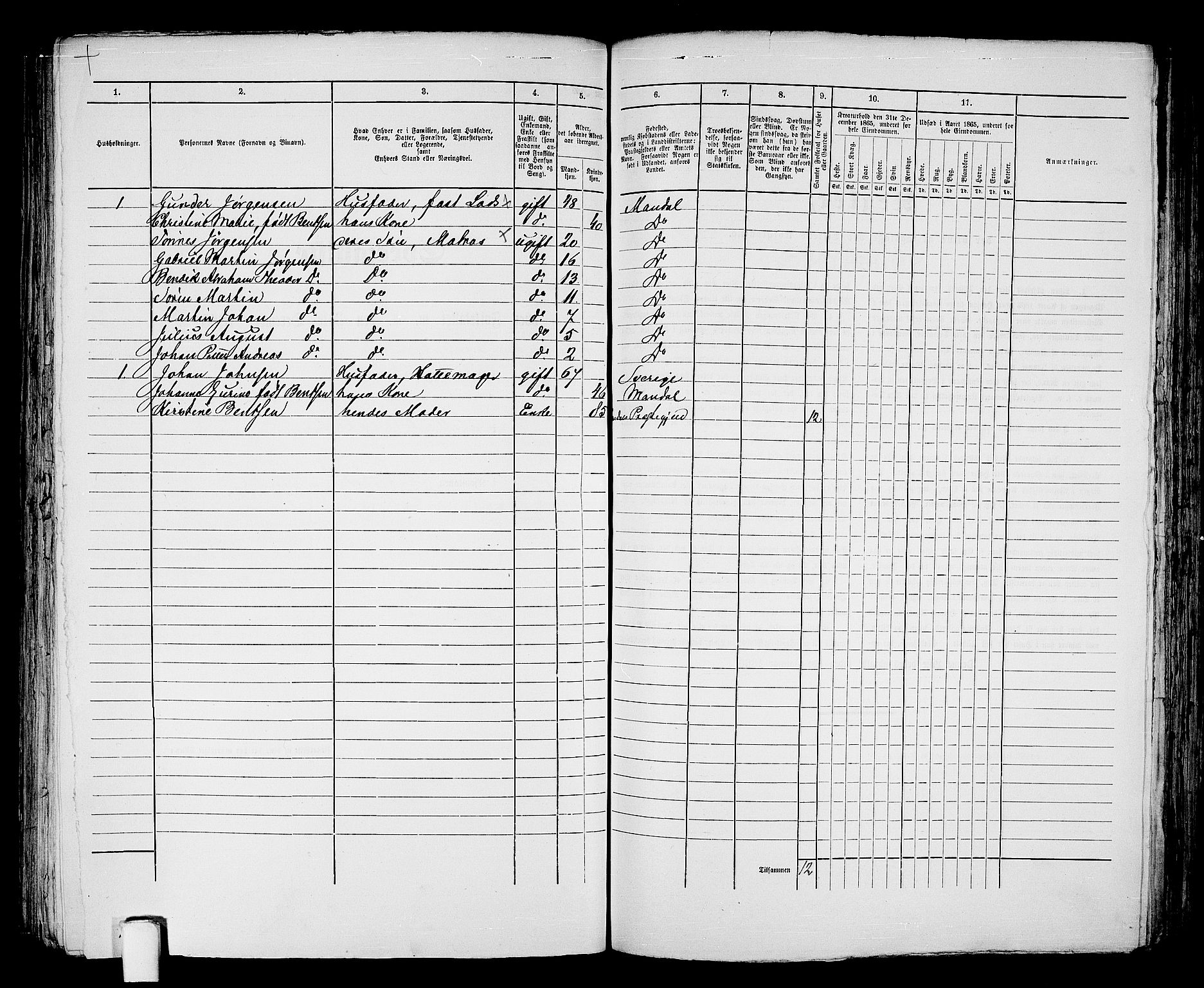 RA, 1865 census for Mandal/Mandal, 1865, p. 253