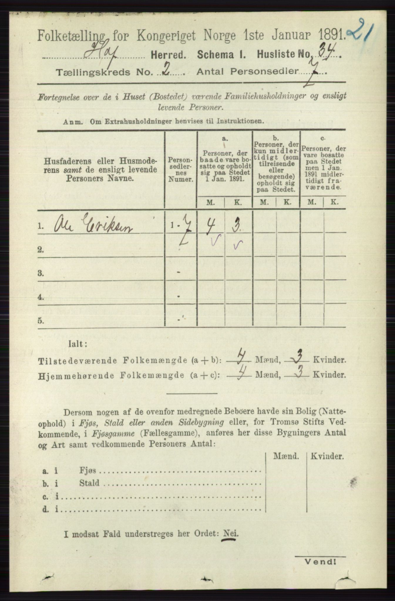 RA, 1891 census for 0714 Hof, 1891, p. 431