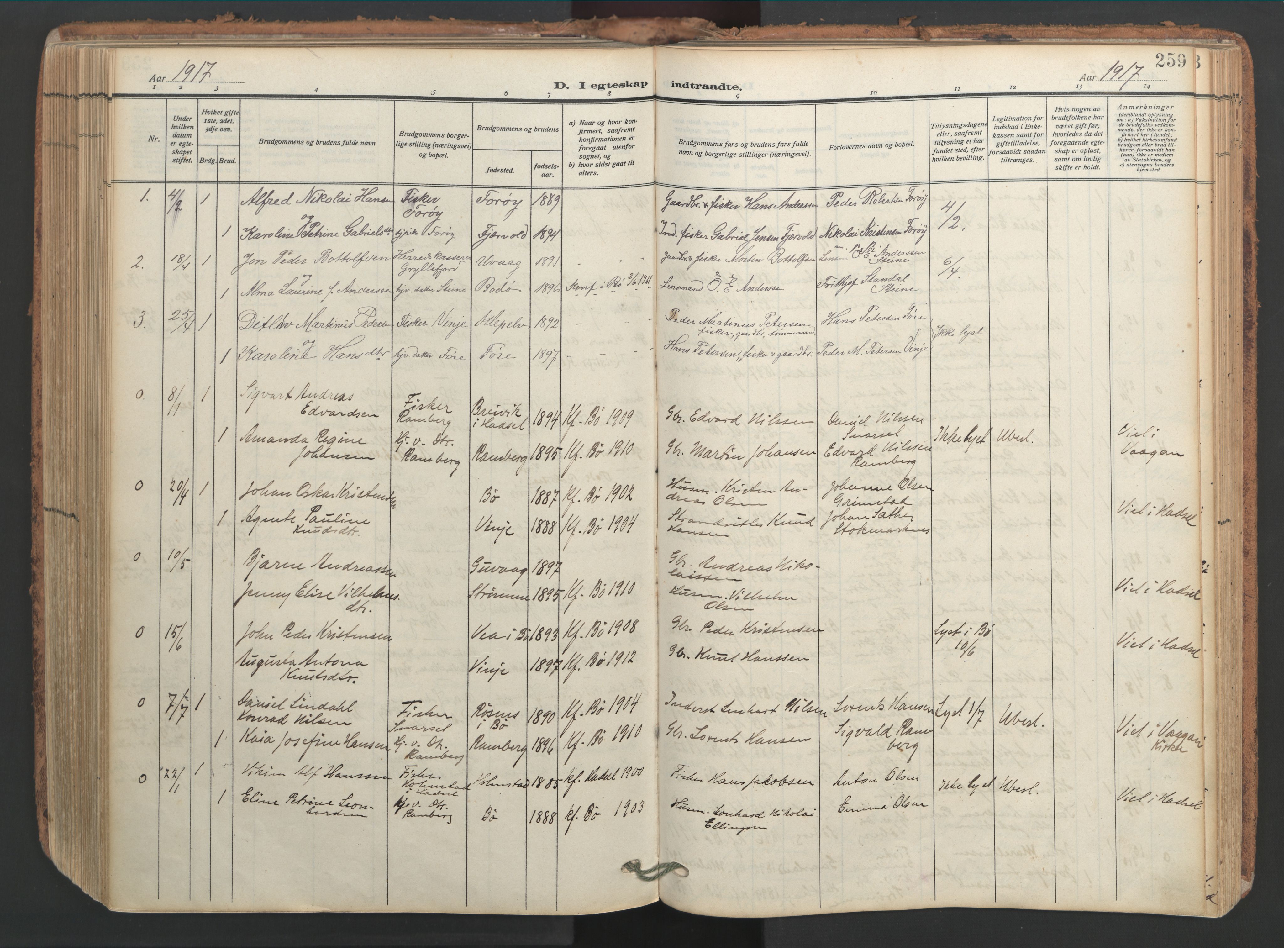 Ministerialprotokoller, klokkerbøker og fødselsregistre - Nordland, AV/SAT-A-1459/891/L1306: Parish register (official) no. 891A11, 1911-1927, p. 259