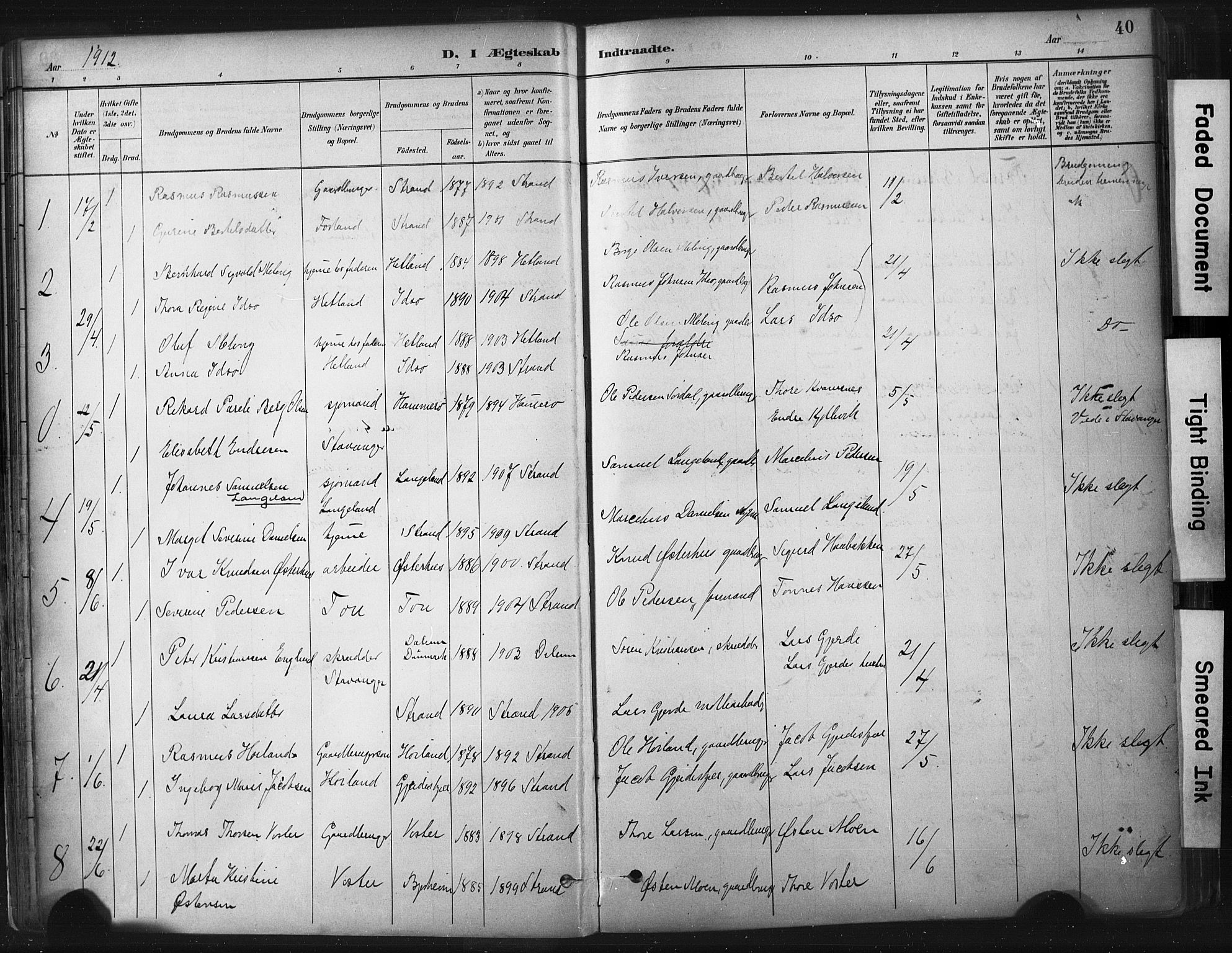 Strand sokneprestkontor, SAST/A-101828/H/Ha/Haa/L0010: Parish register (official) no. A 10, 1882-1929, p. 40