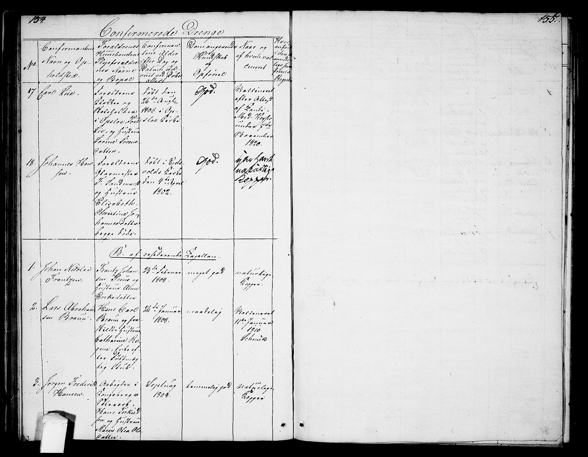 Oslo domkirke Kirkebøker, SAO/A-10752/F/Fa/L0008: Parish register (official) no. 8, 1821-1824, p. 154-155