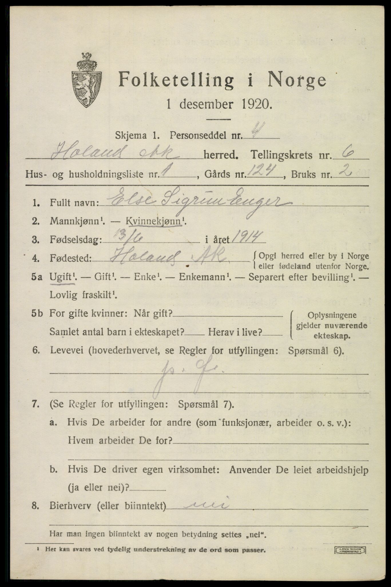 SAO, 1920 census for Høland, 1920, p. 8369