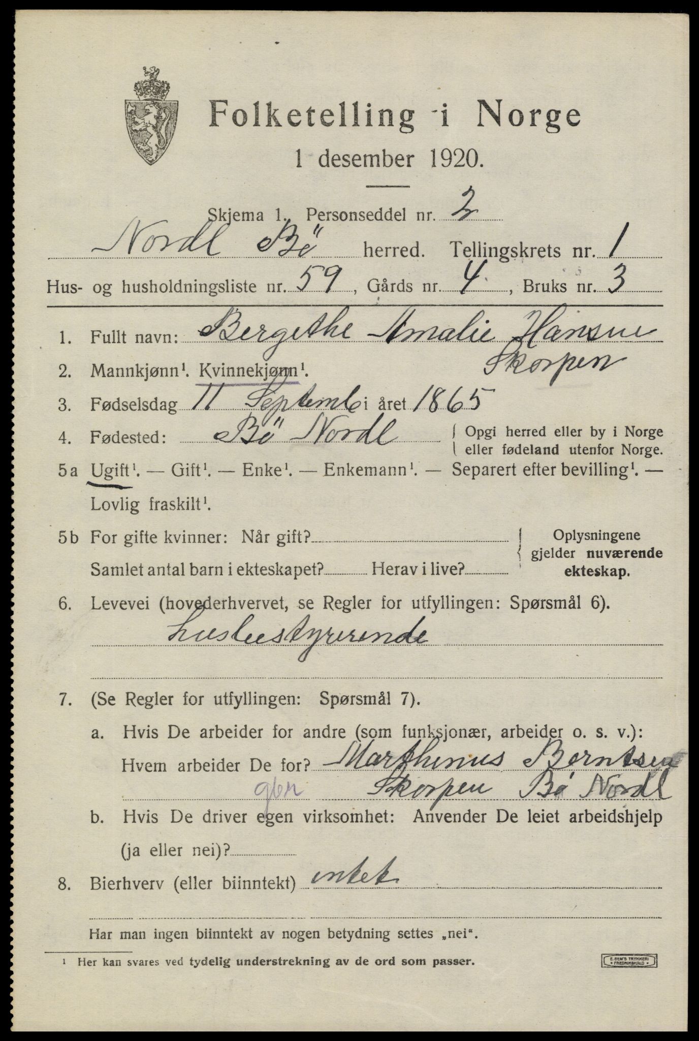 SAT, 1920 census for Bø, 1920, p. 2298