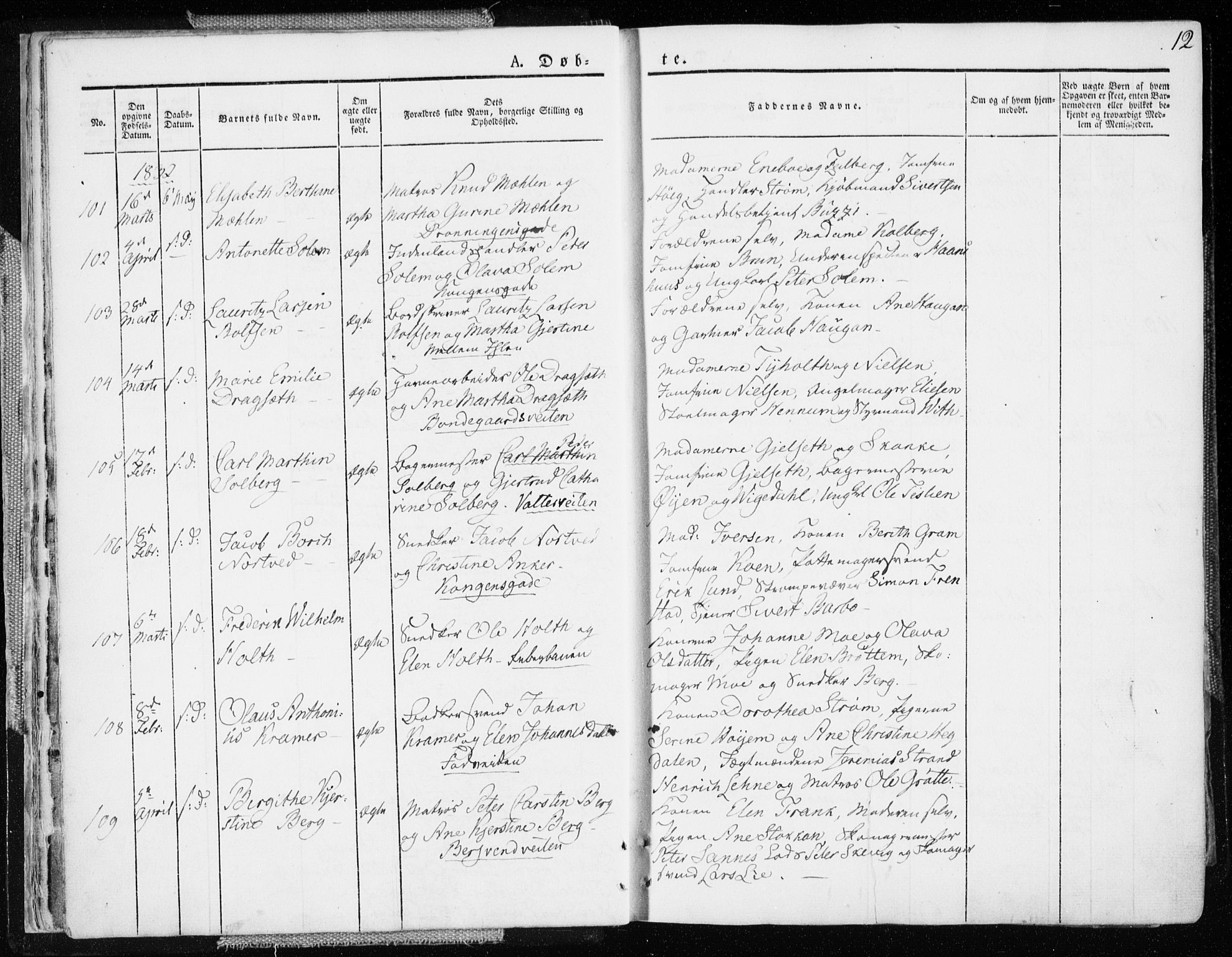 Ministerialprotokoller, klokkerbøker og fødselsregistre - Sør-Trøndelag, SAT/A-1456/601/L0047: Parish register (official) no. 601A15, 1831-1839, p. 12