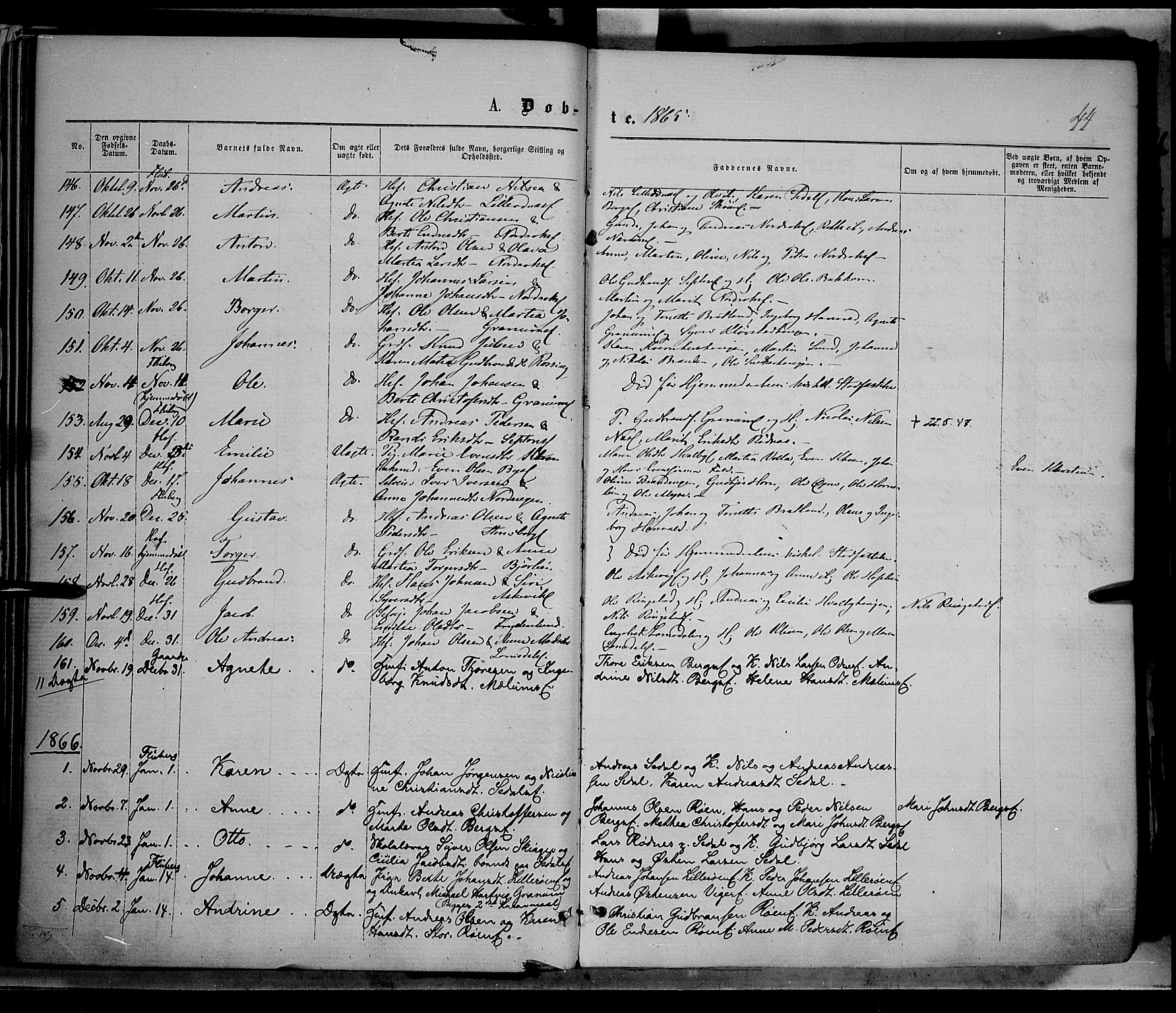 Søndre Land prestekontor, SAH/PREST-122/K/L0001: Parish register (official) no. 1, 1860-1877, p. 44