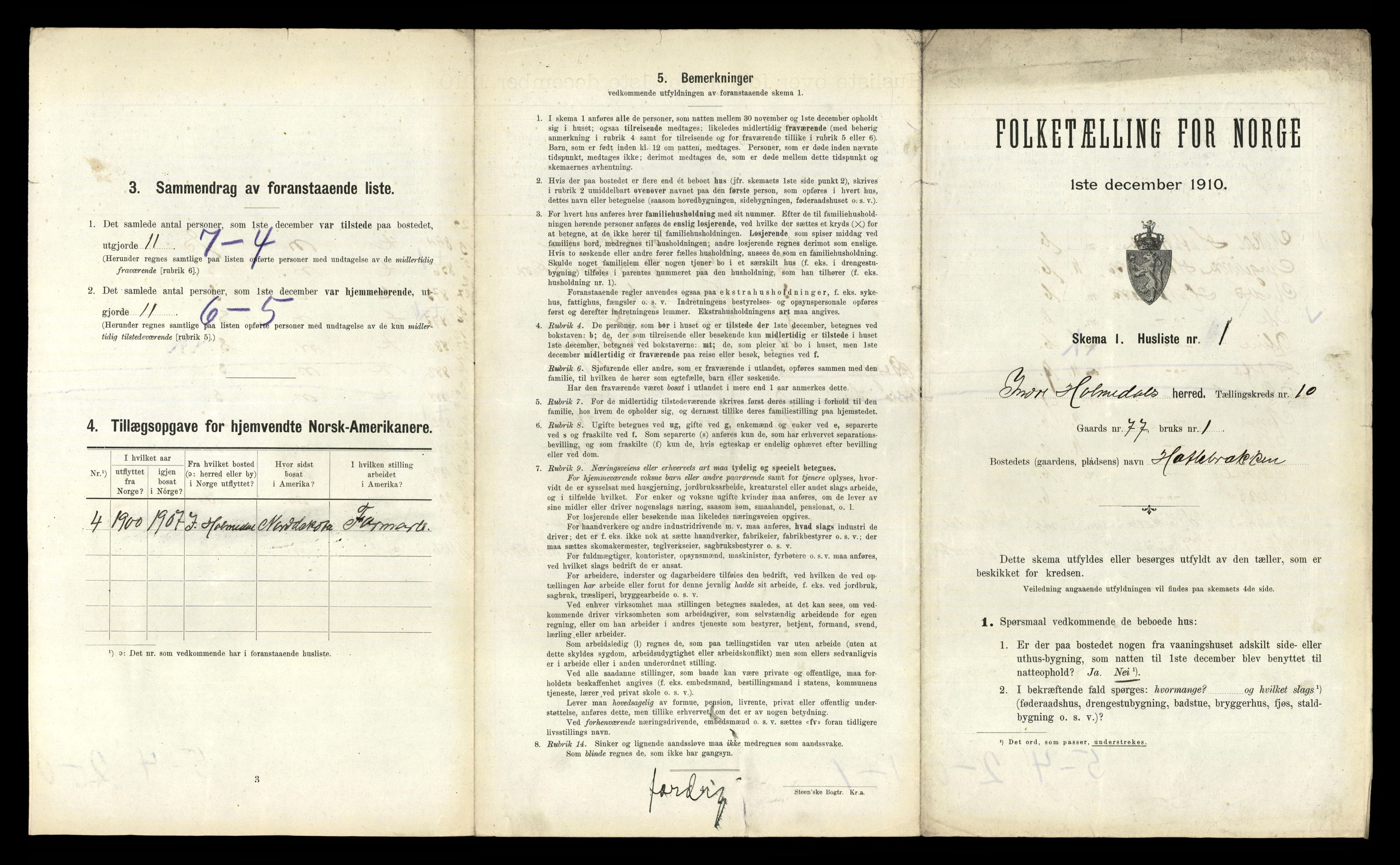 RA, 1910 census for Indre Holmedal, 1910, p. 742