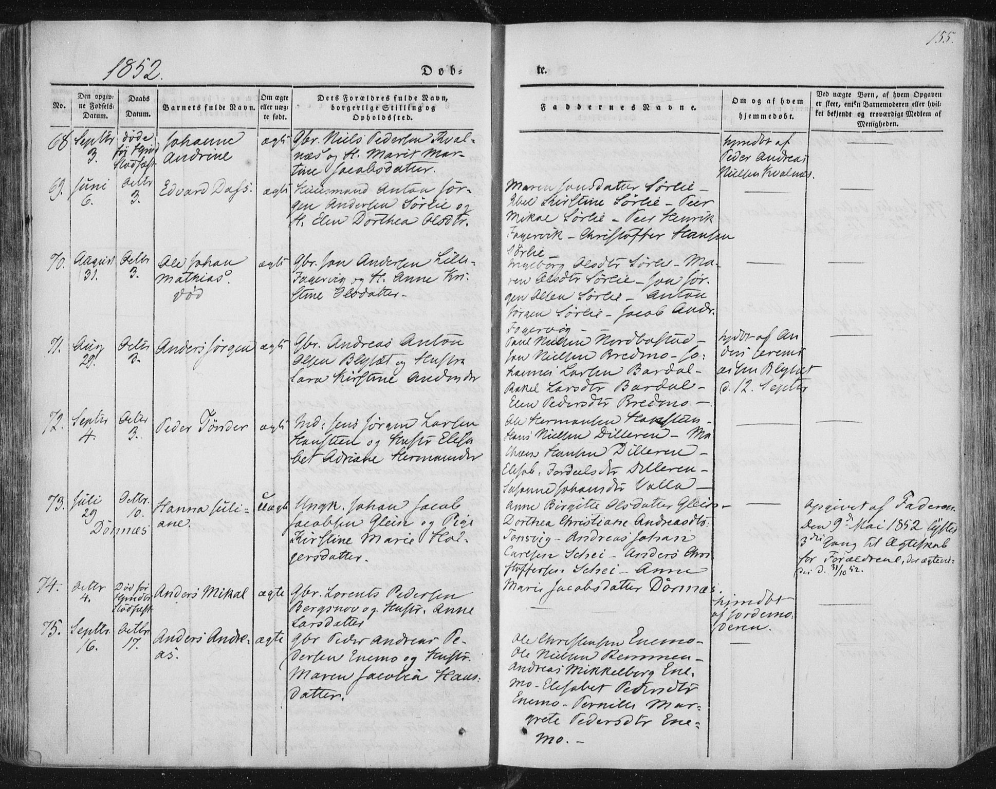 Ministerialprotokoller, klokkerbøker og fødselsregistre - Nordland, AV/SAT-A-1459/838/L0549: Parish register (official) no. 838A07, 1840-1854, p. 155