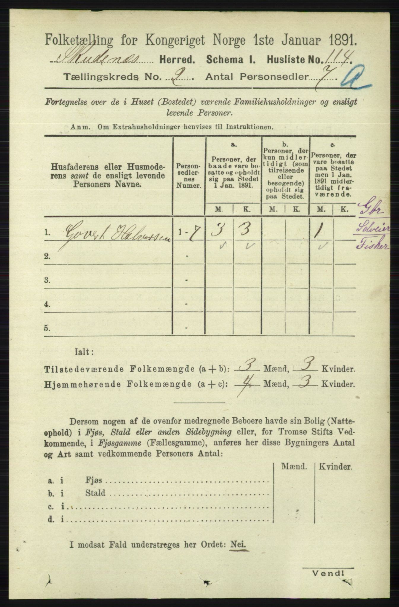 RA, 1891 census for 1150 Skudenes, 1891, p. 673