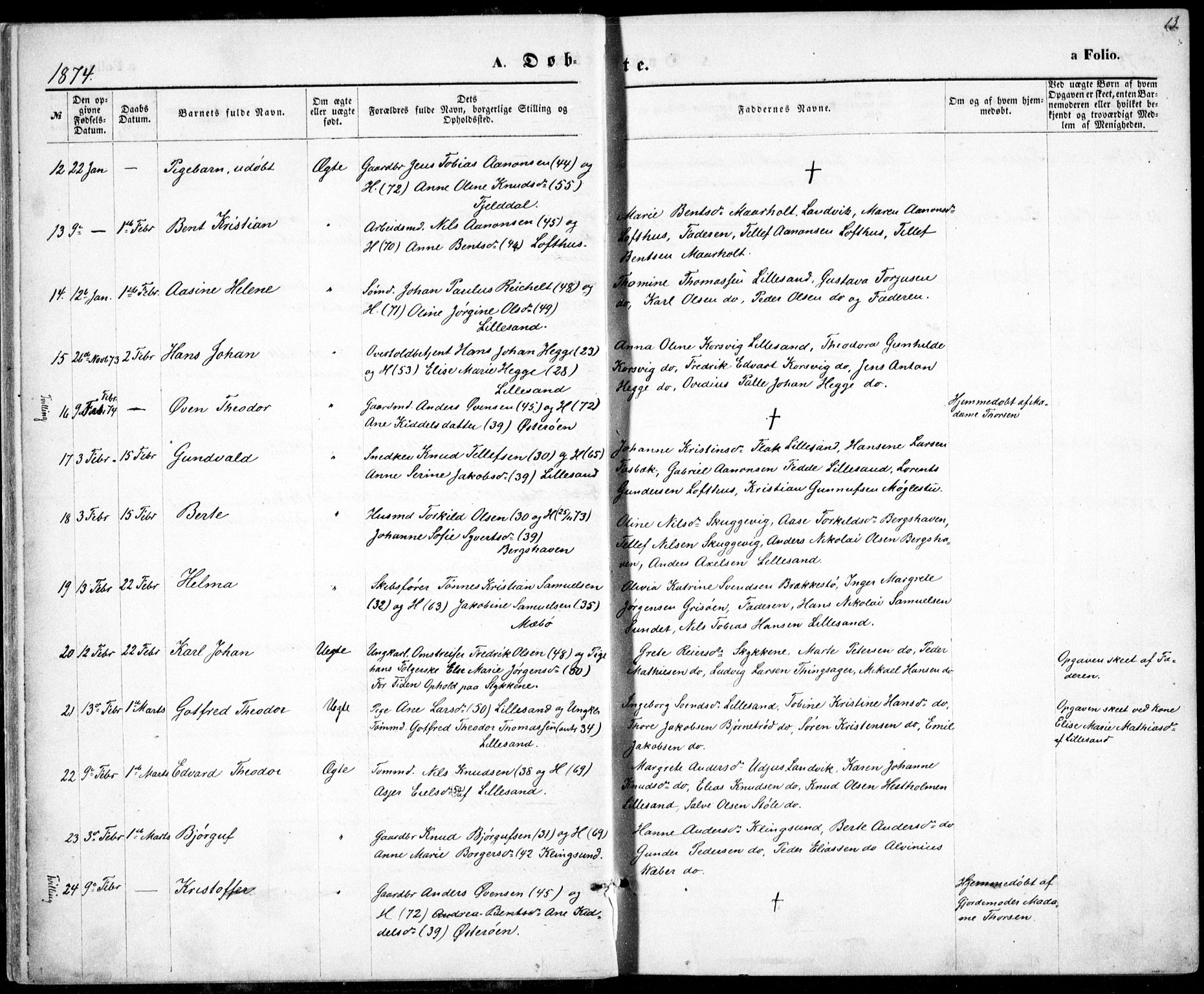 Vestre Moland sokneprestkontor, SAK/1111-0046/F/Fb/Fbb/L0005: Parish register (copy) no. B 5, 1872-1883, p. 13