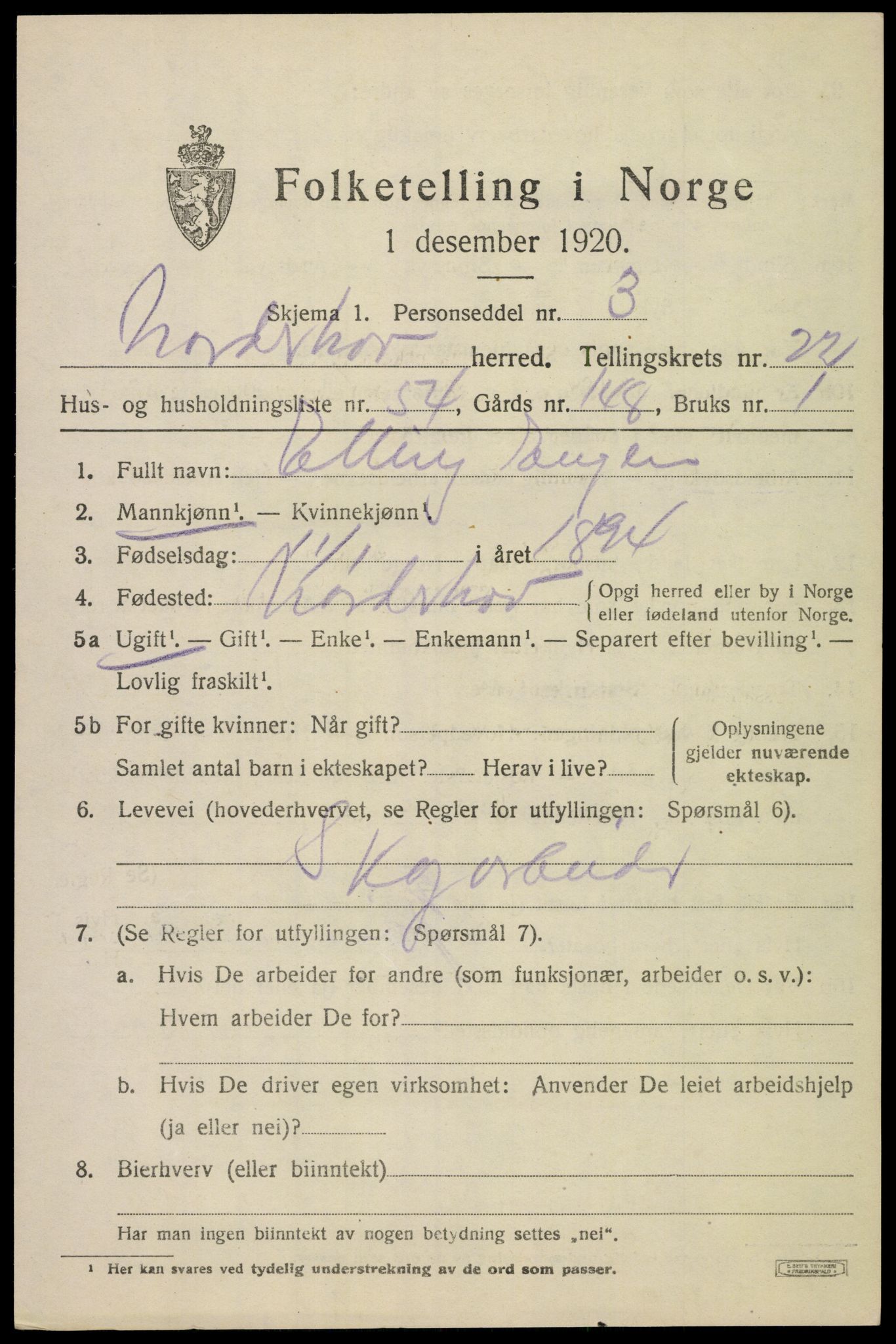 SAKO, 1920 census for Norderhov, 1920, p. 23156