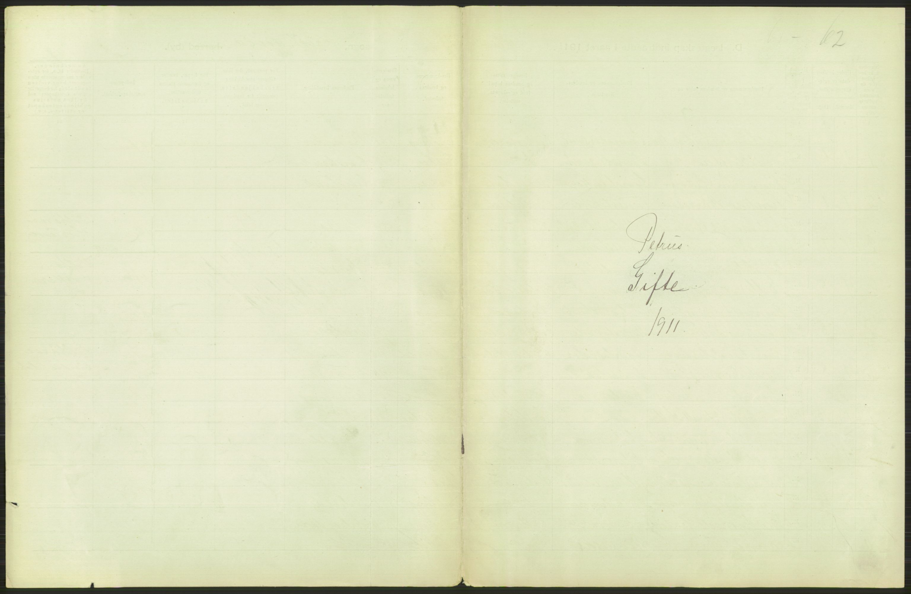 Statistisk sentralbyrå, Sosiodemografiske emner, Befolkning, AV/RA-S-2228/D/Df/Dfb/Dfba/L0008: Kristiania: Gifte, 1911, p. 1
