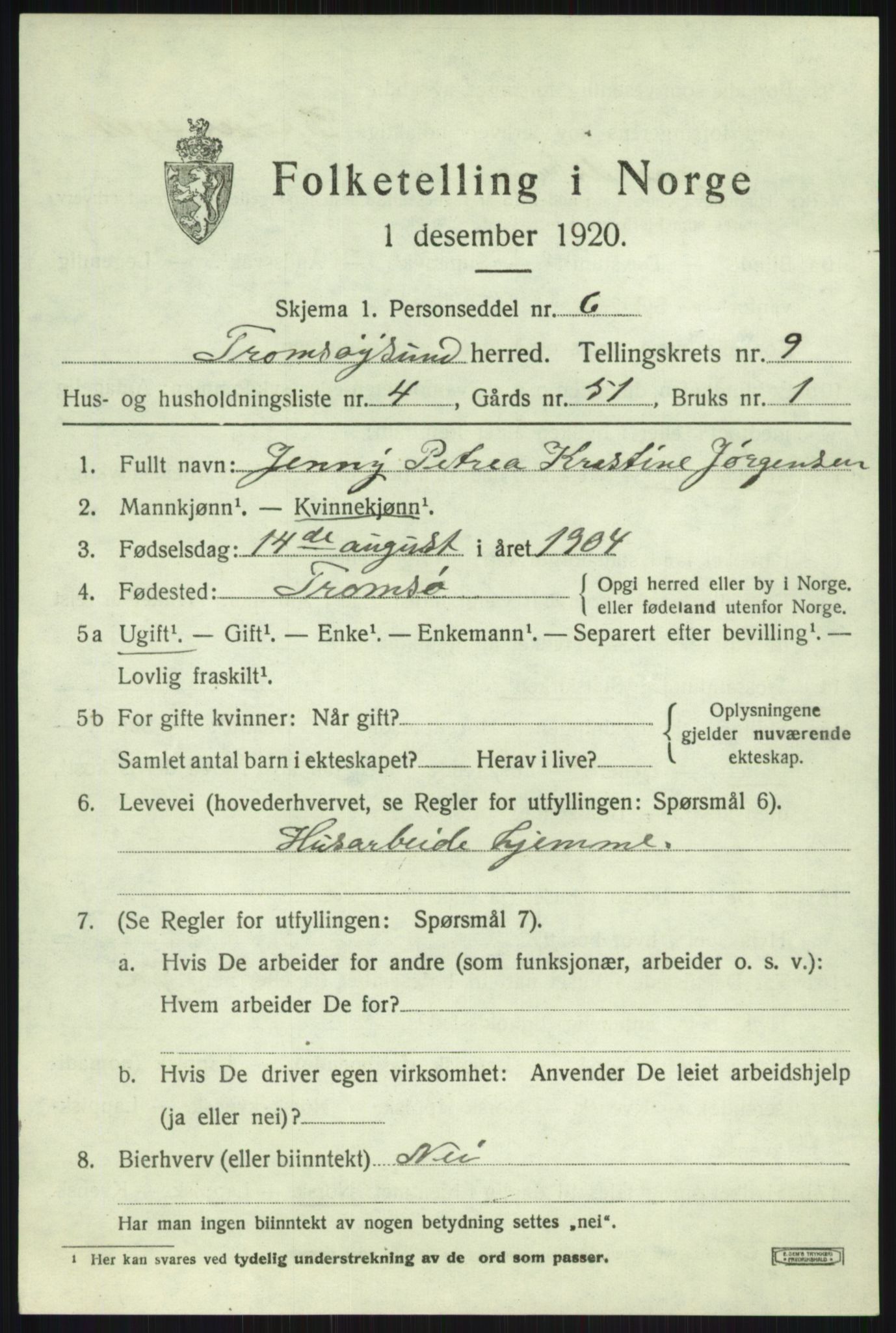 SATØ, 1920 census for Tromsøysund, 1920, p. 6568