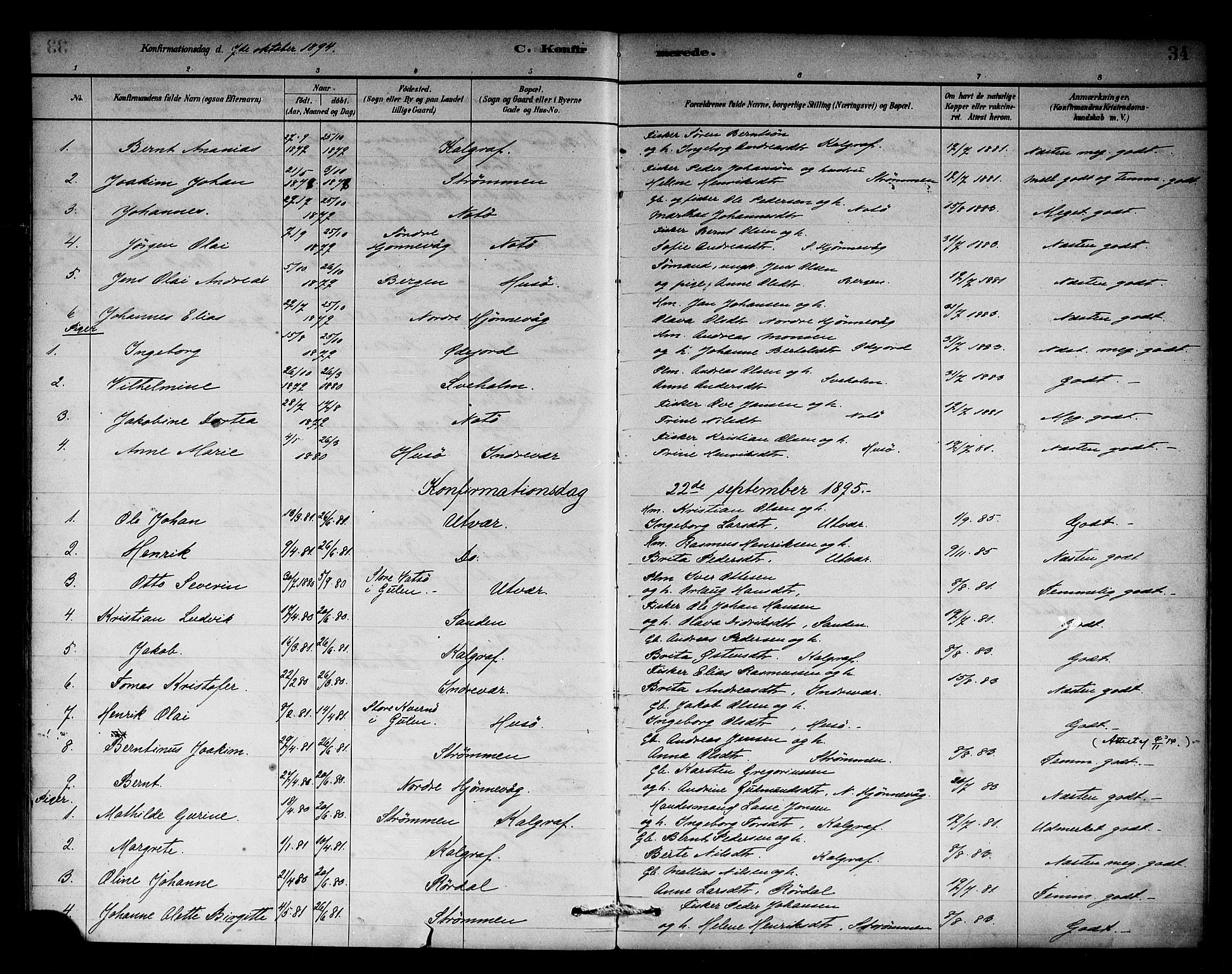 Solund sokneprestembete, AV/SAB-A-81401: Parish register (official) no. C 1, 1881-1896, p. 34