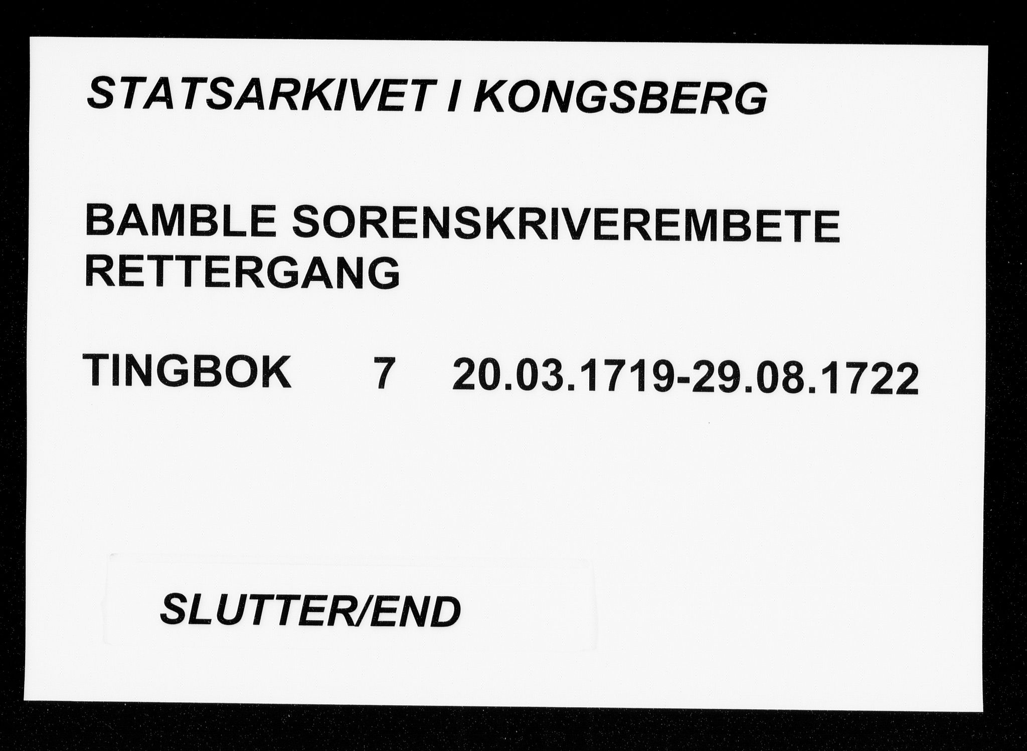 Bamble sorenskriveri, AV/SAKO-A-214/F/Fa/Faa/L0007: Tingbok, 1719-1722