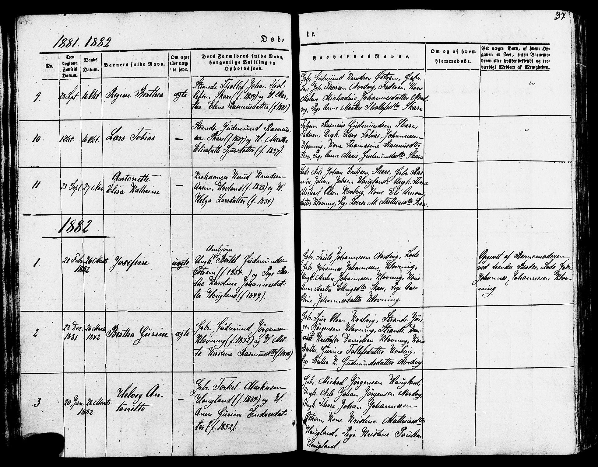 Torvastad sokneprestkontor, AV/SAST-A -101857/H/Ha/Haa/L0007: Parish register (official) no. A 7, 1838-1882, p. 37