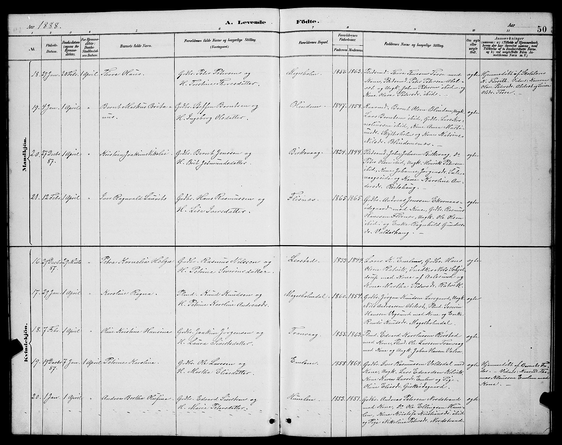 Ministerialprotokoller, klokkerbøker og fødselsregistre - Møre og Romsdal, AV/SAT-A-1454/528/L0431: Parish register (copy) no. 528C12, 1885-1898, p. 50