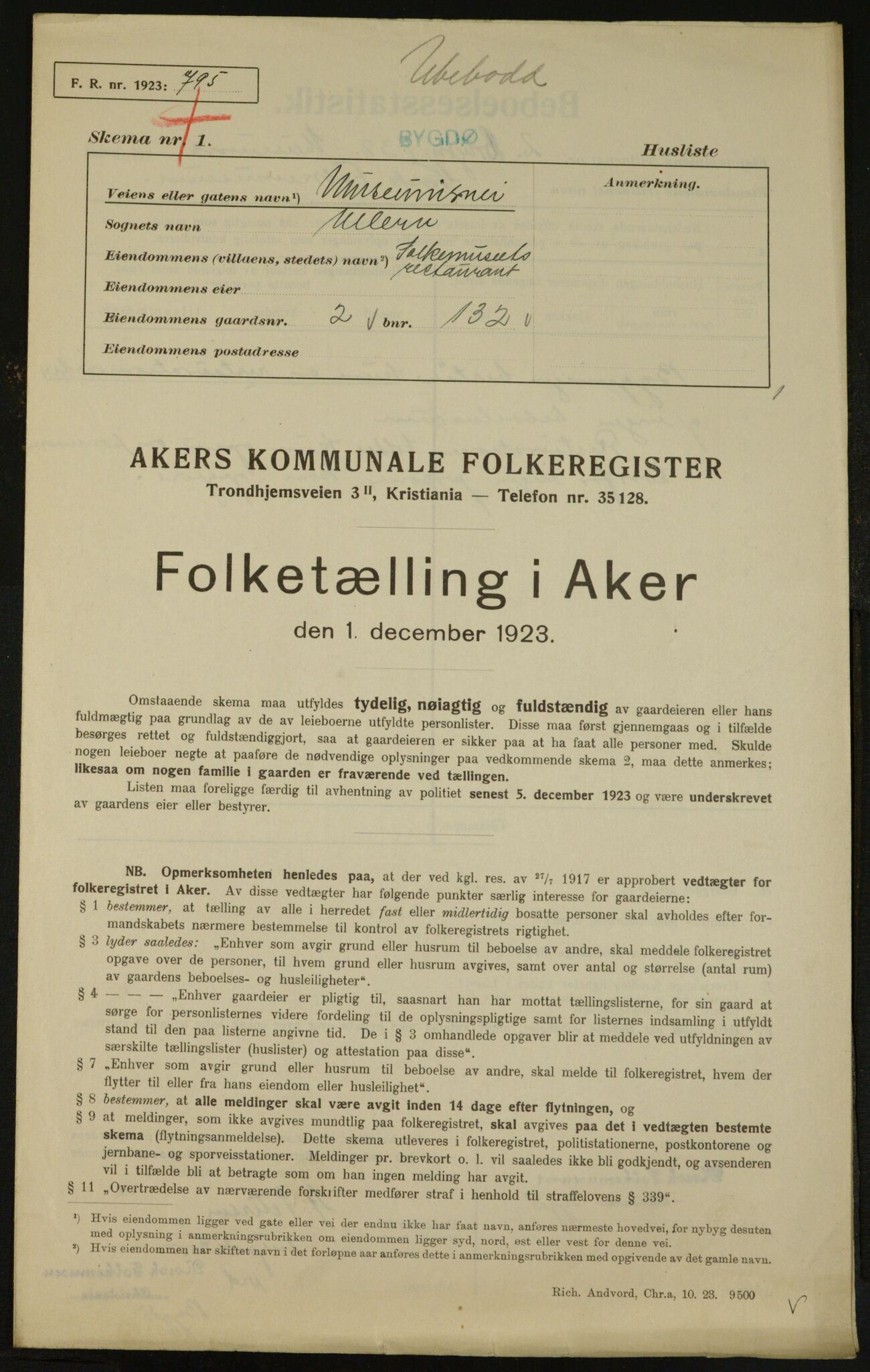 , Municipal Census 1923 for Aker, 1923, p. 4846