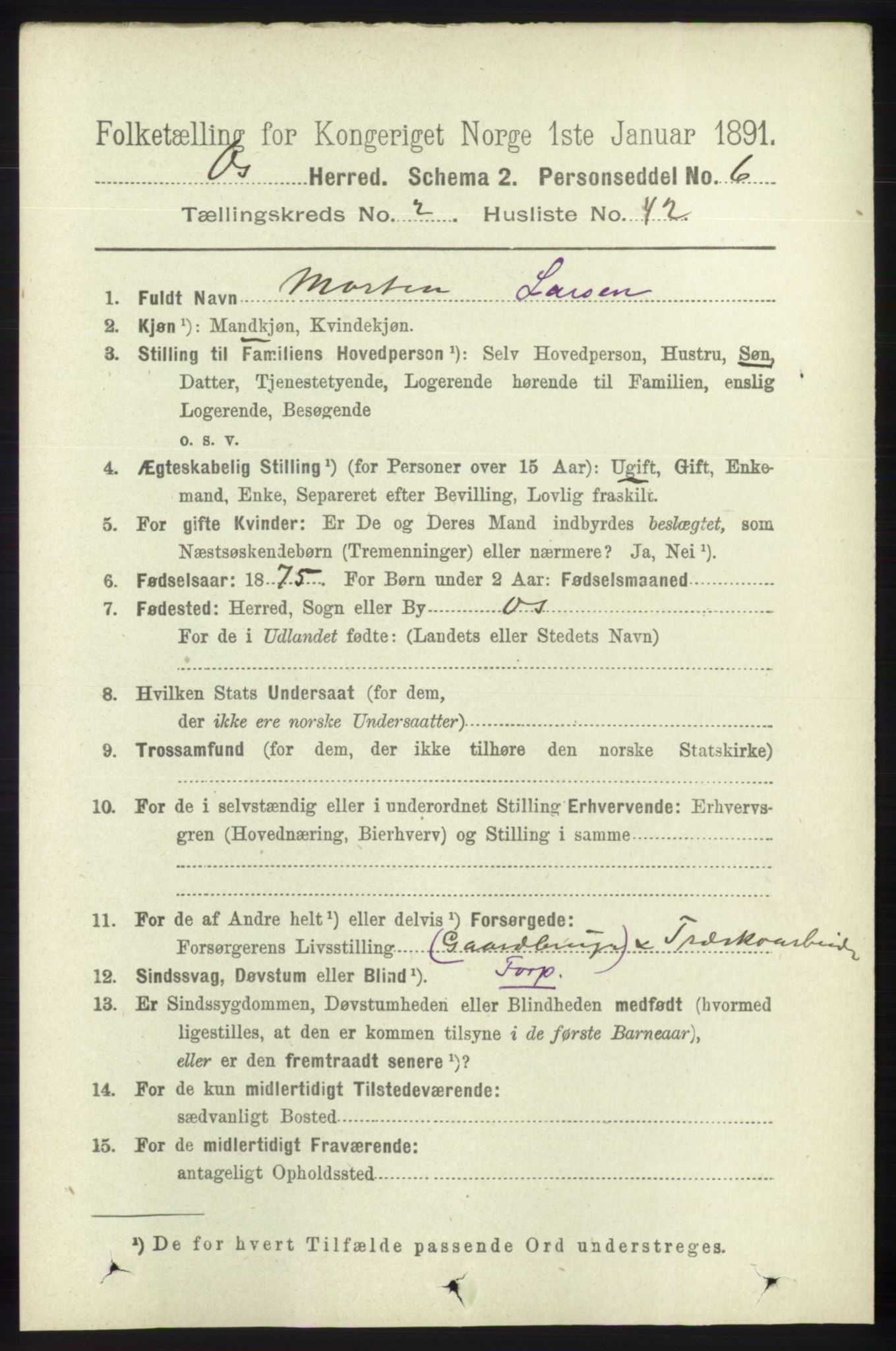 RA, 1891 census for 1243 Os, 1891, p. 675