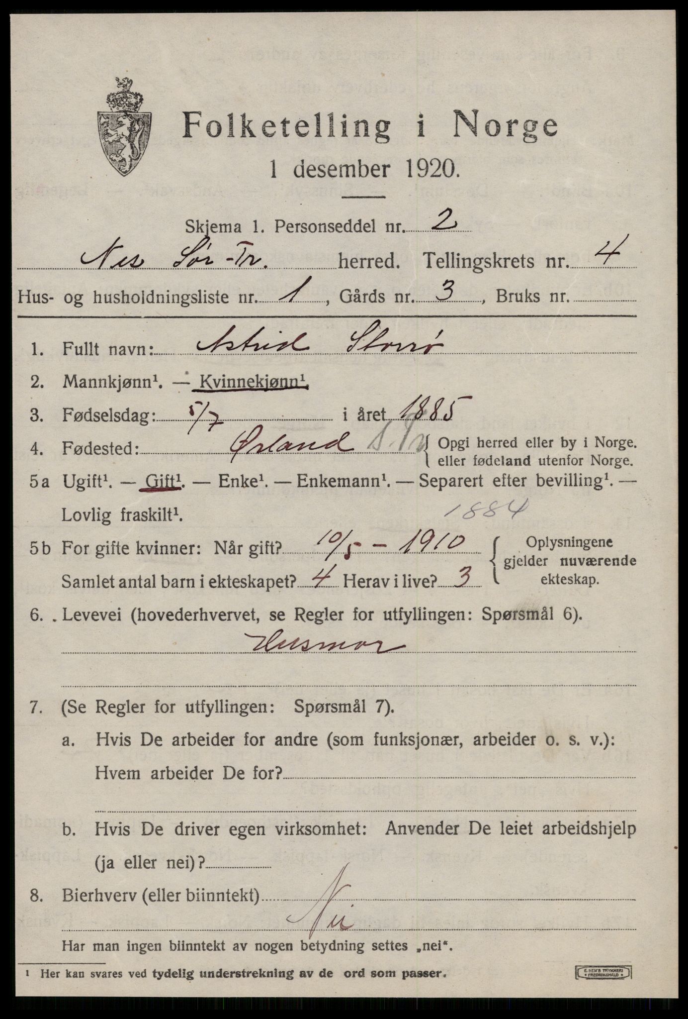 SAT, 1920 census for Nes (ST), 1920, p. 2135