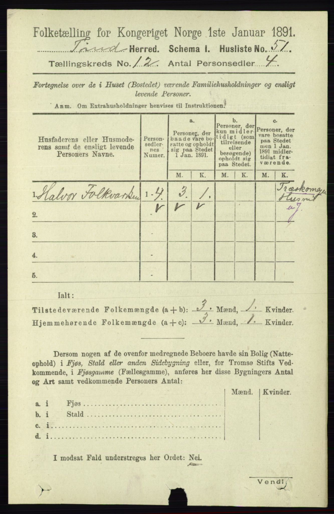 RA, 1891 census for 0826 Tinn, 1891, p. 2313