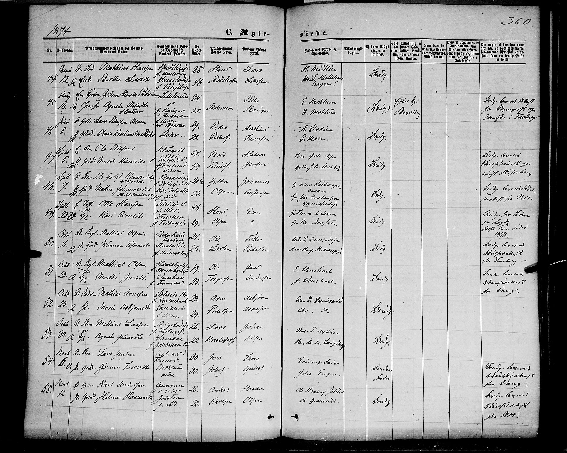 Ringsaker prestekontor, AV/SAH-PREST-014/K/Ka/L0011: Parish register (official) no. 11, 1870-1878, p. 360