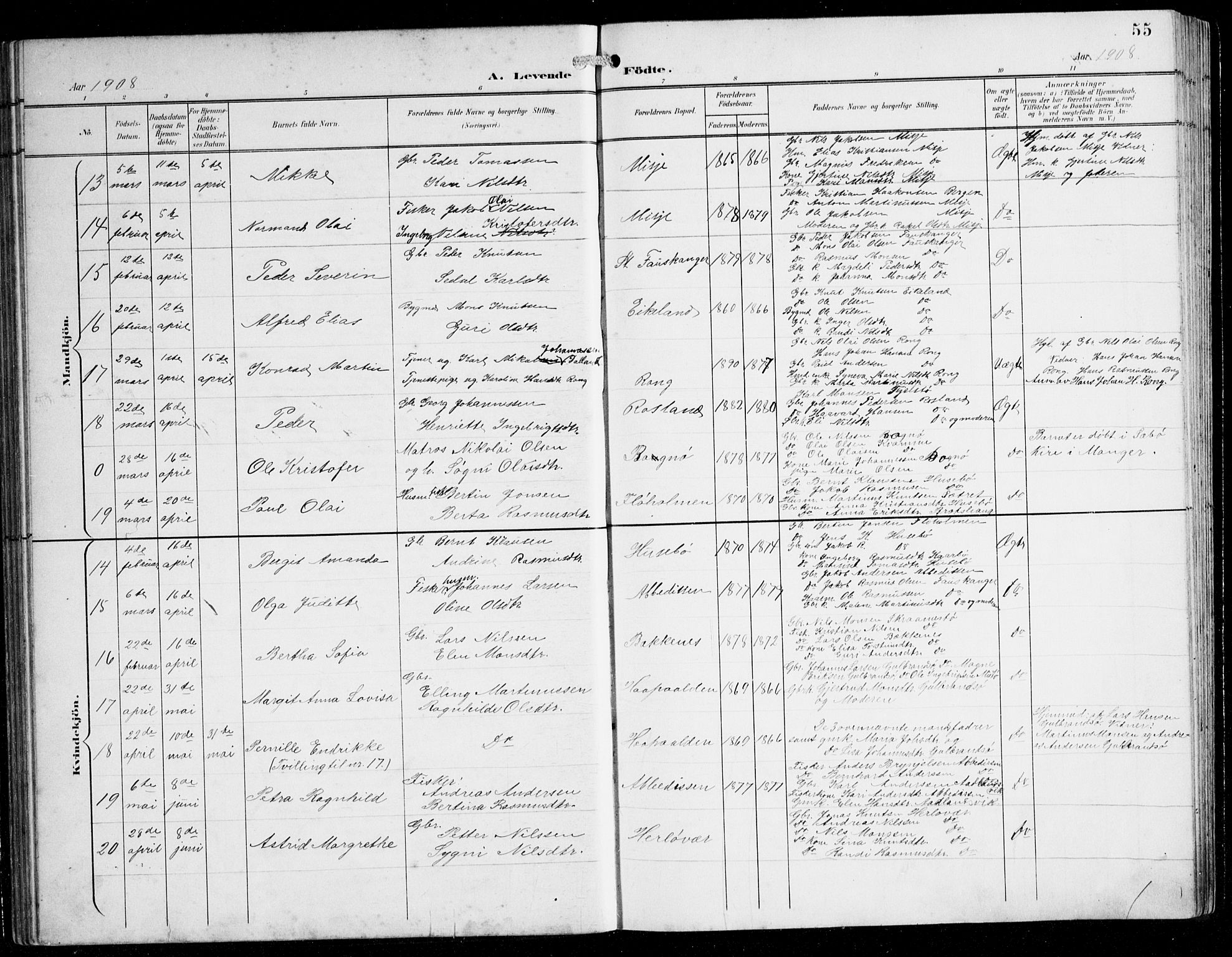 Herdla Sokneprestembete, AV/SAB-A-75701/H/Hab: Parish register (copy) no. C 1, 1900-1913, p. 55