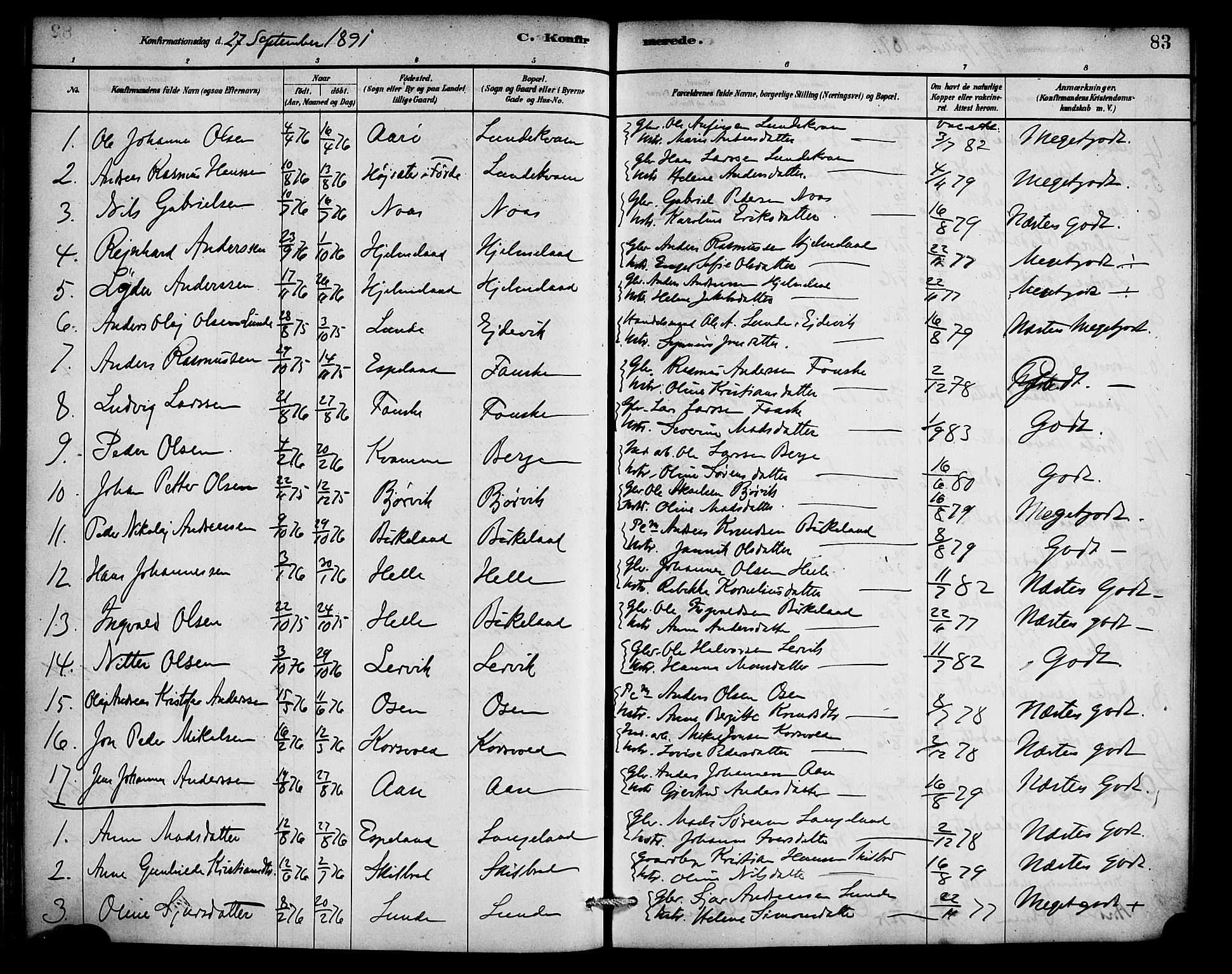 Gaular sokneprestembete, AV/SAB-A-80001/H/Haa: Parish register (official) no. C 1, 1882-1897, p. 83