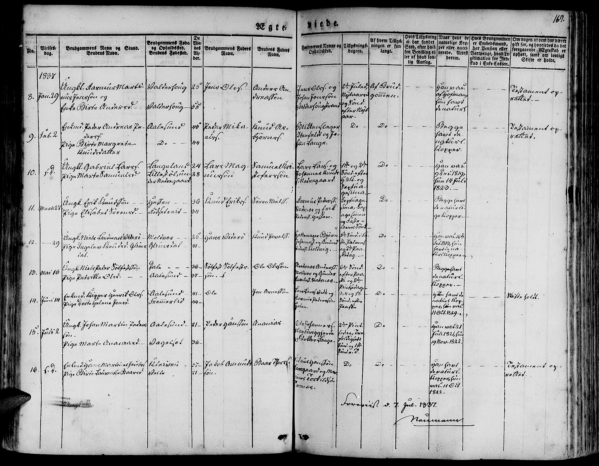 Ministerialprotokoller, klokkerbøker og fødselsregistre - Møre og Romsdal, AV/SAT-A-1454/528/L0395: Parish register (official) no. 528A06, 1828-1839, p. 169