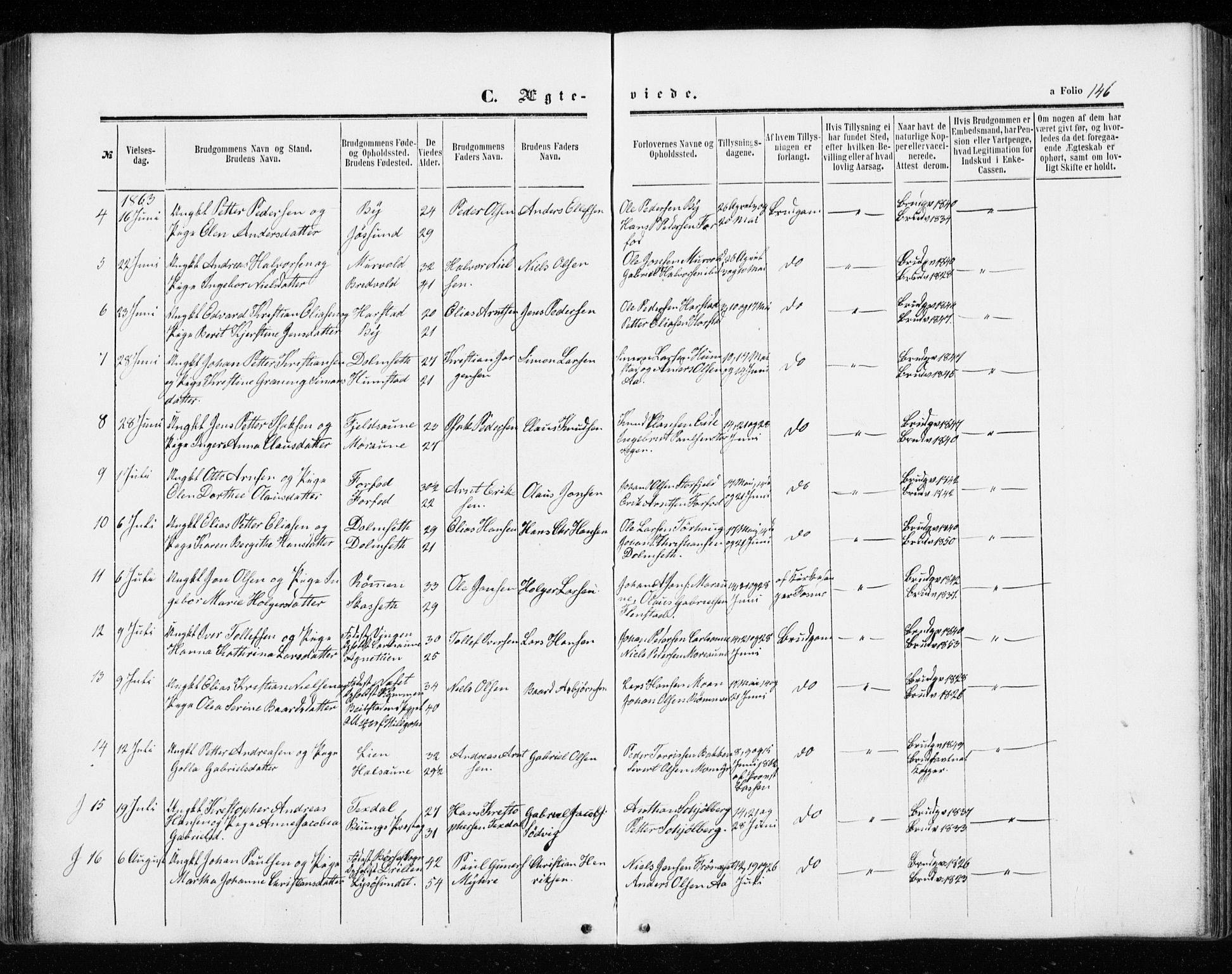 Ministerialprotokoller, klokkerbøker og fødselsregistre - Sør-Trøndelag, AV/SAT-A-1456/655/L0678: Parish register (official) no. 655A07, 1861-1873, p. 146