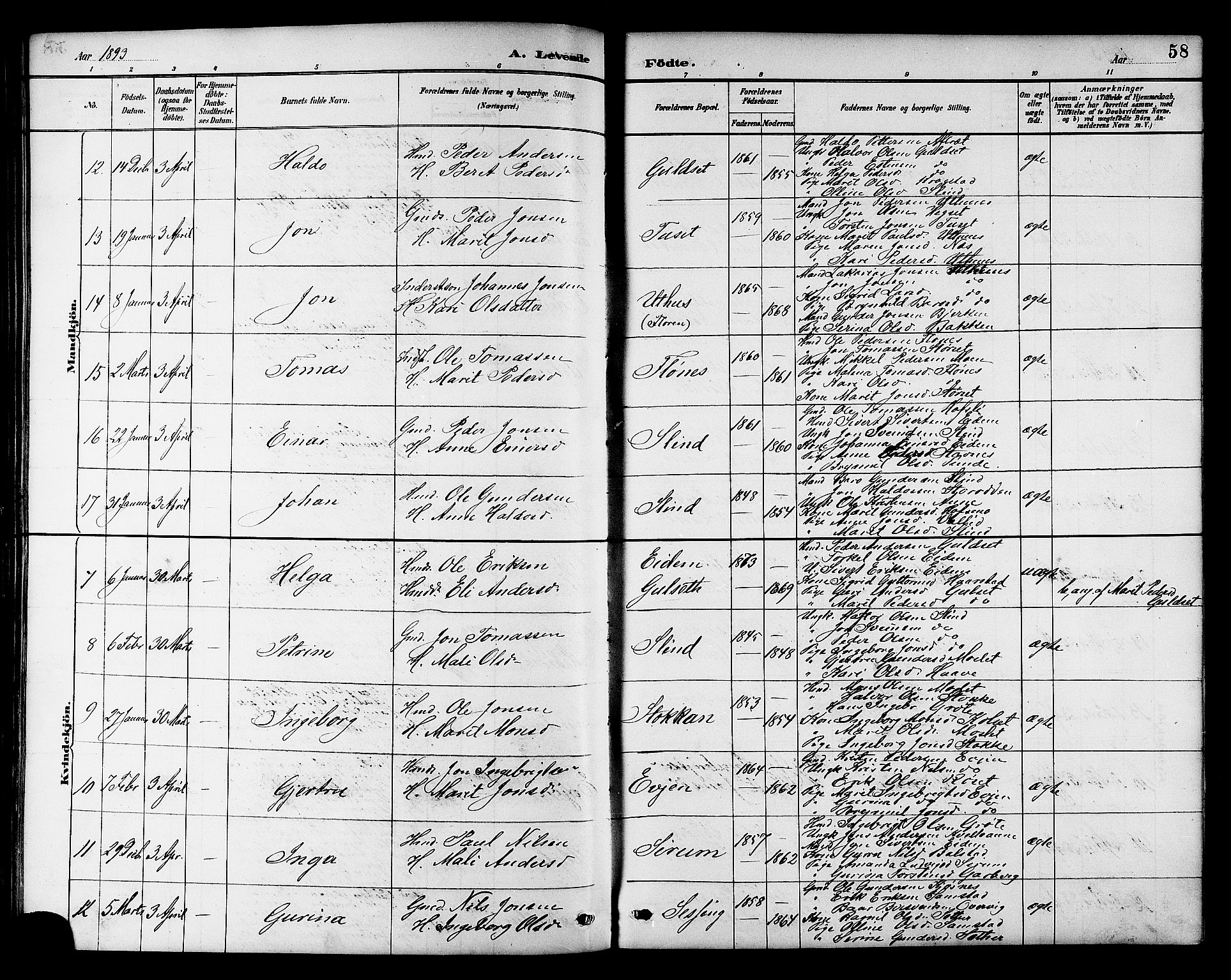 Ministerialprotokoller, klokkerbøker og fødselsregistre - Sør-Trøndelag, AV/SAT-A-1456/695/L1157: Parish register (copy) no. 695C08, 1889-1913, p. 58