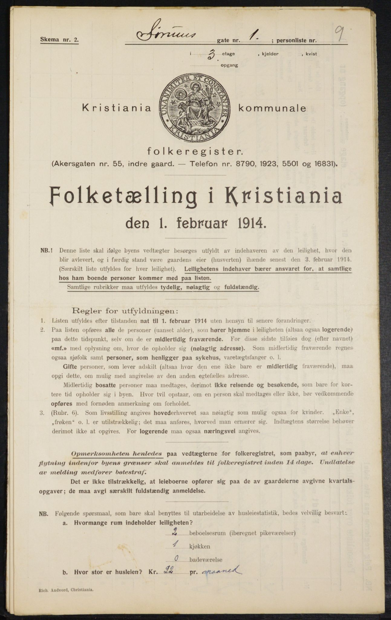 OBA, Municipal Census 1914 for Kristiania, 1914, p. 107599