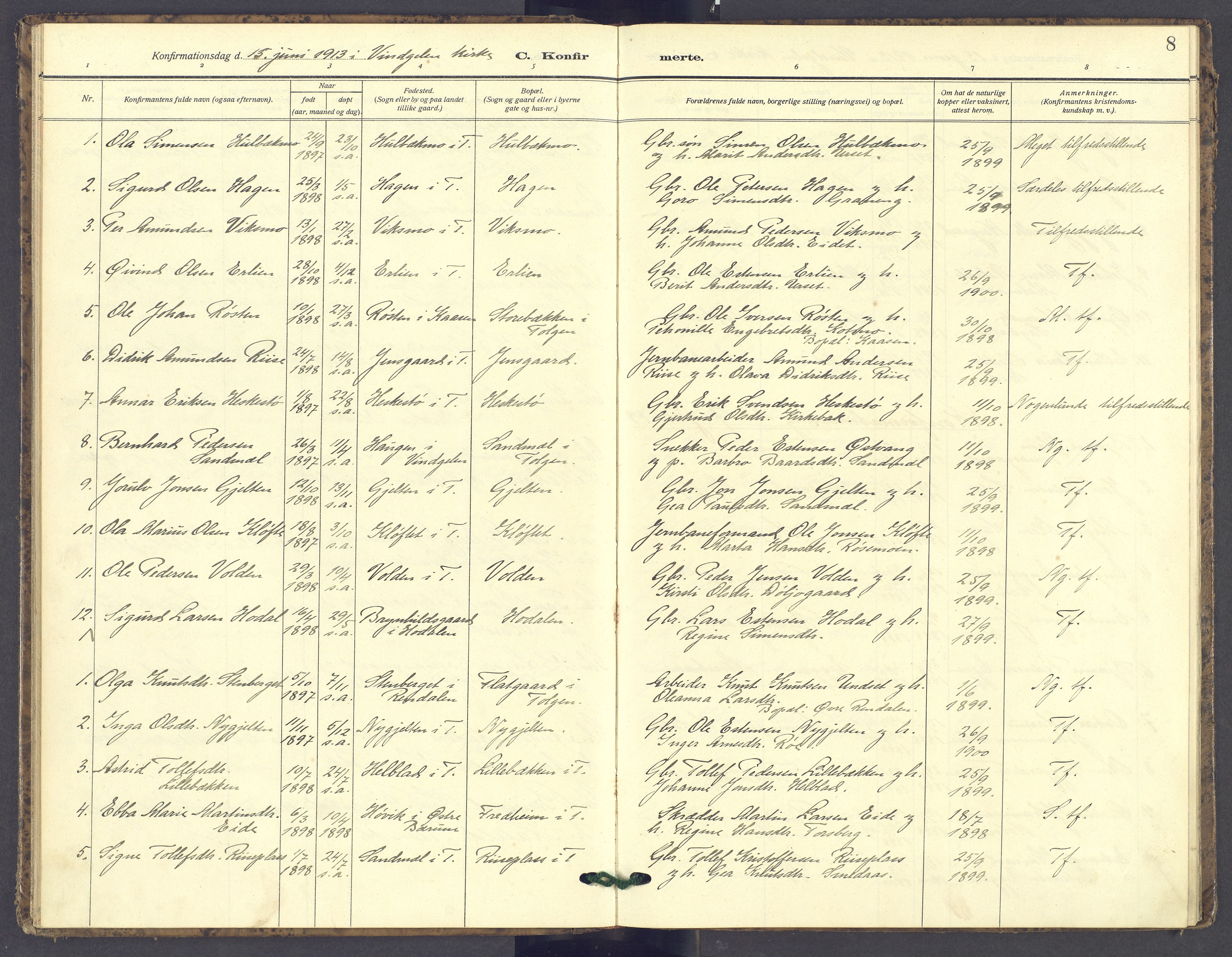 Tolga prestekontor, AV/SAH-PREST-062/K/L0016: Parish register (official) no. 16, 1908-1957, p. 8