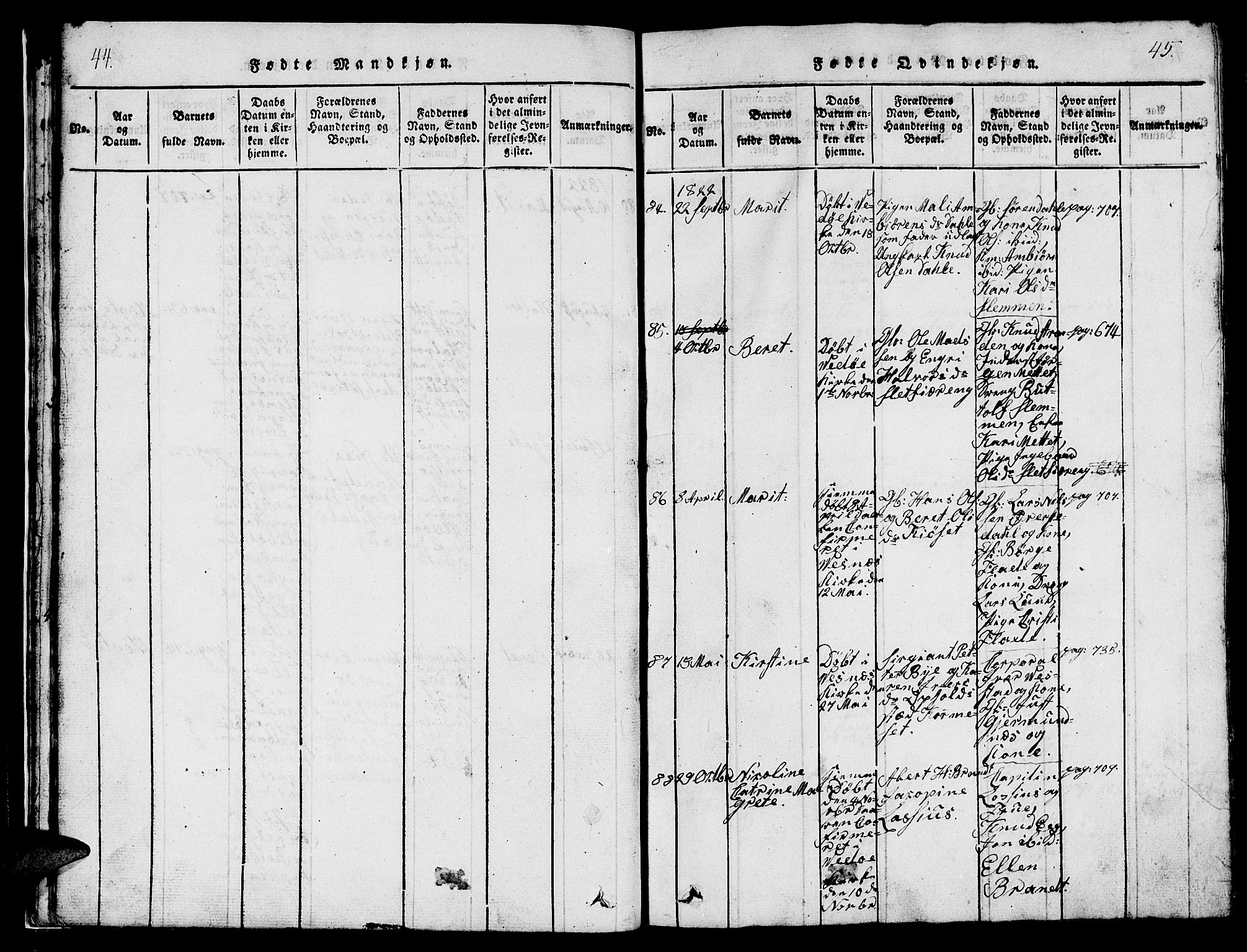 Ministerialprotokoller, klokkerbøker og fødselsregistre - Møre og Romsdal, AV/SAT-A-1454/547/L0610: Parish register (copy) no. 547C01, 1818-1839, p. 44-45