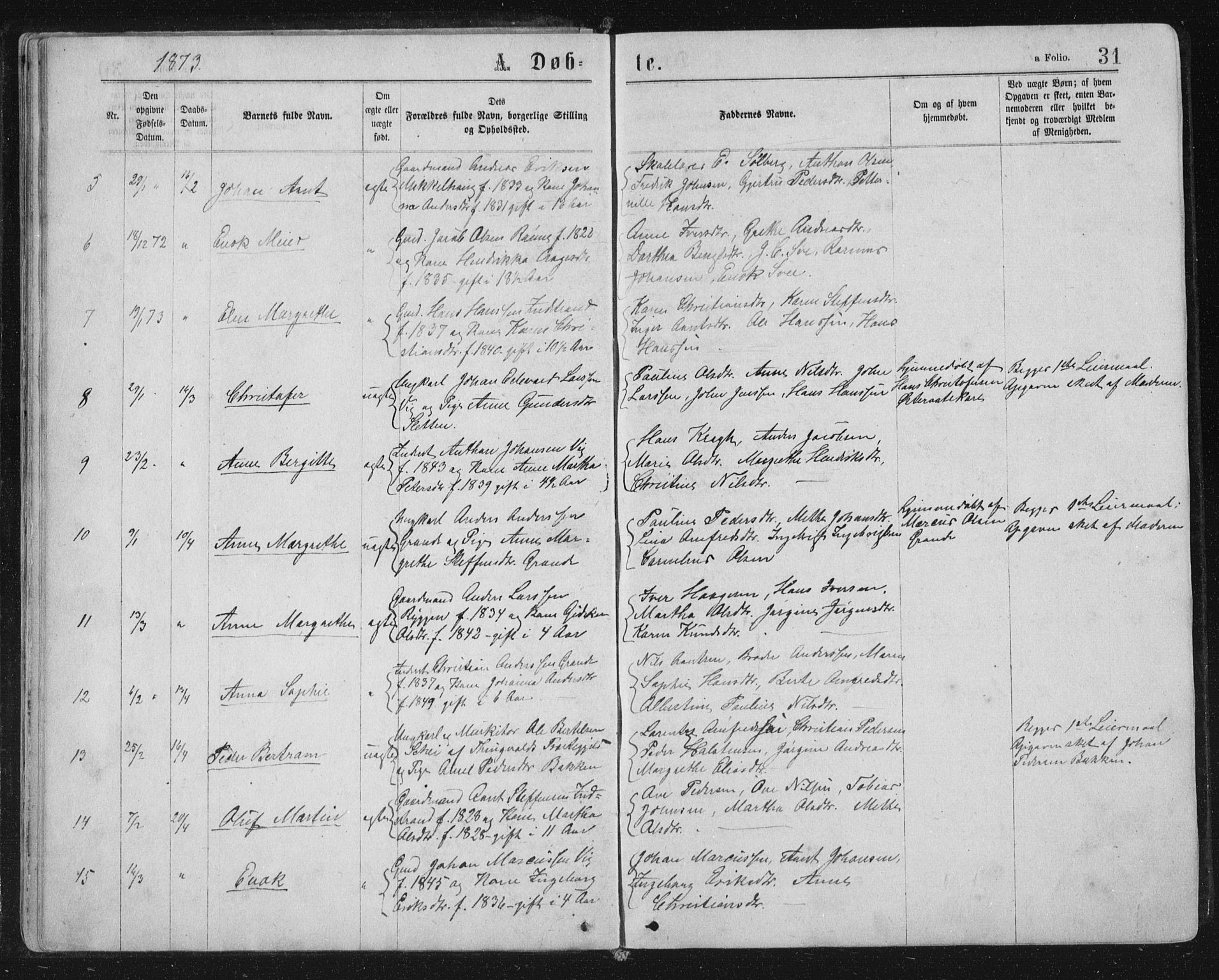 Ministerialprotokoller, klokkerbøker og fødselsregistre - Sør-Trøndelag, SAT/A-1456/659/L0745: Parish register (copy) no. 659C02, 1869-1892, p. 31
