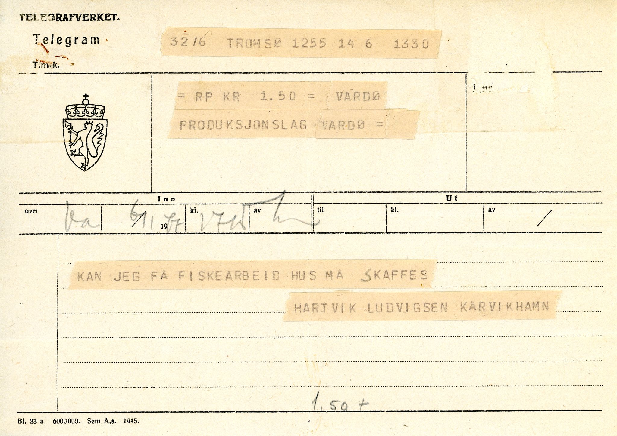 Vardø Fiskersamvirkelag, VAMU/A-0037/D/Da/L0001: Korrespondanse Ab-Eg, 1946-1950