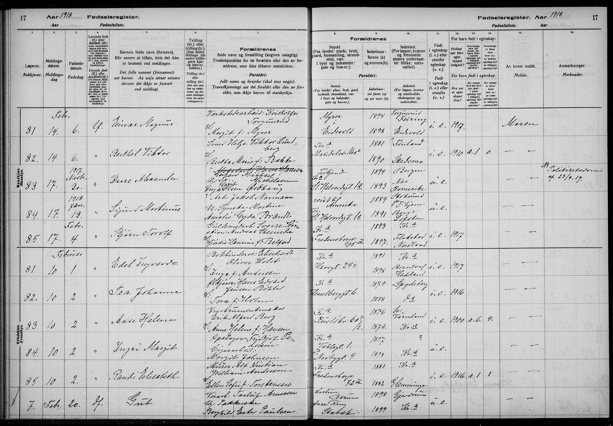 Rikshospitalet prestekontor Kirkebøker, AV/SAO-A-10309b/J/L0003: Birth register no. 3, 1918-1918, p. 17