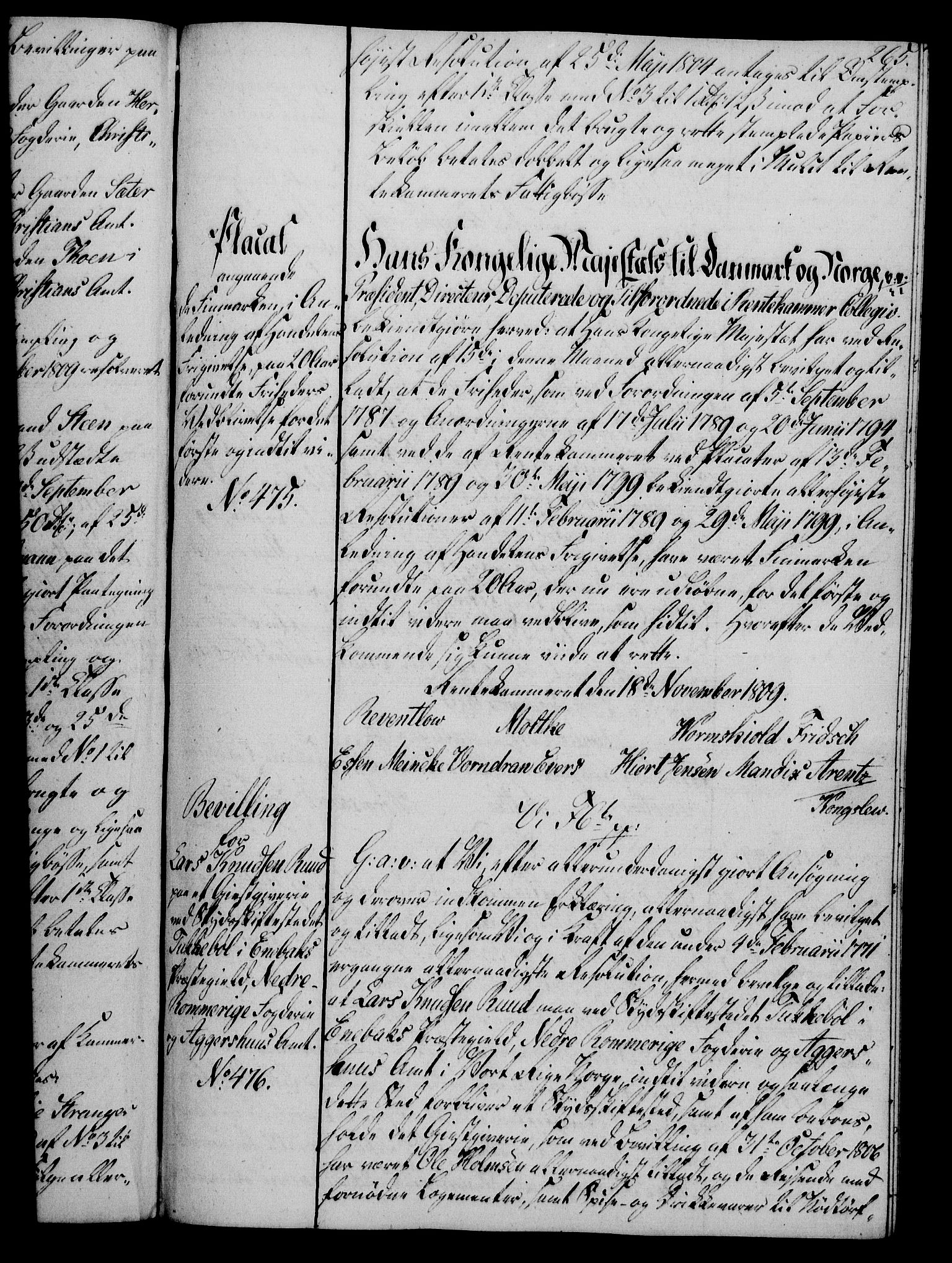 Rentekammeret, Kammerkanselliet, RA/EA-3111/G/Gg/Gga/L0019: Norsk ekspedisjonsprotokoll med register (merket RK 53.19), 1807-1810, p. 265