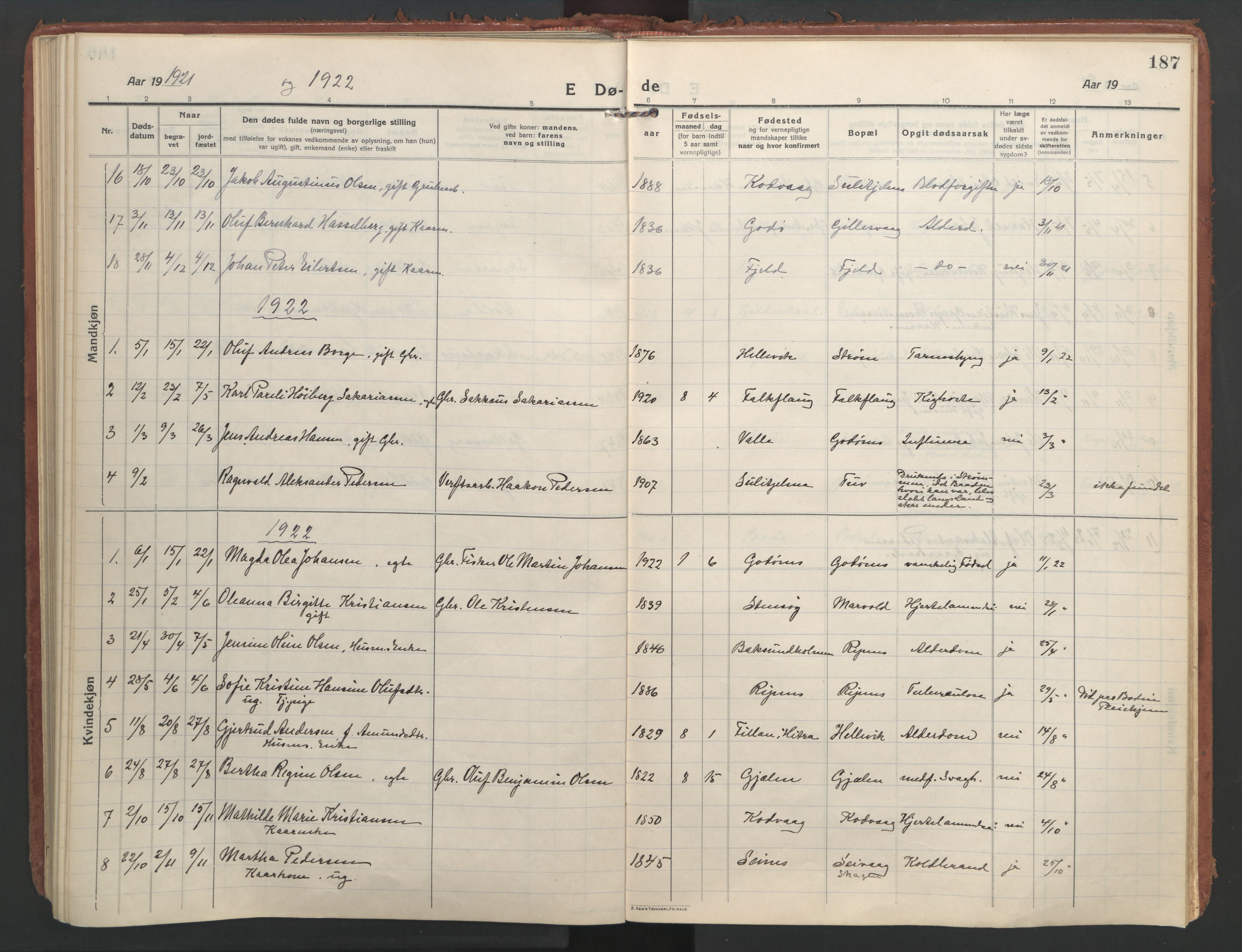 Ministerialprotokoller, klokkerbøker og fødselsregistre - Nordland, SAT/A-1459/804/L0086: Parish register (official) no. 804A07, 1916-1935, p. 187
