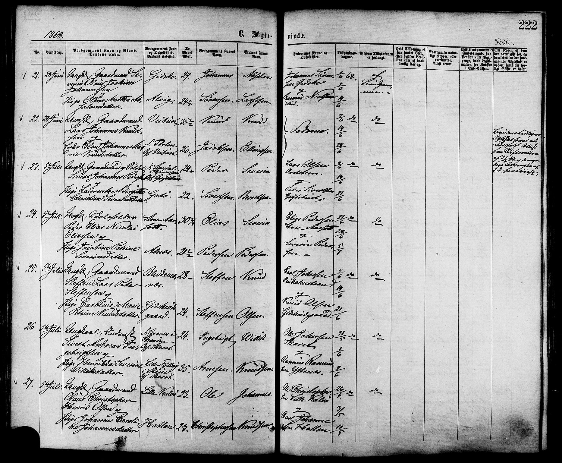 Ministerialprotokoller, klokkerbøker og fødselsregistre - Møre og Romsdal, SAT/A-1454/528/L0399: Parish register (official) no. 528A10, 1864-1879, p. 222