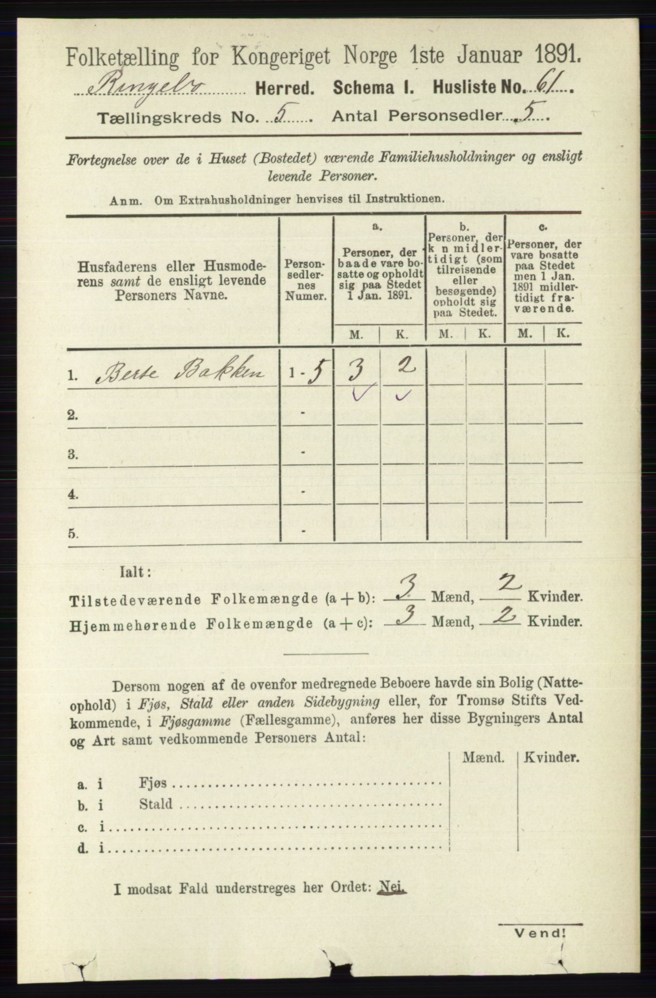 RA, 1891 census for 0520 Ringebu, 1891, p. 1960