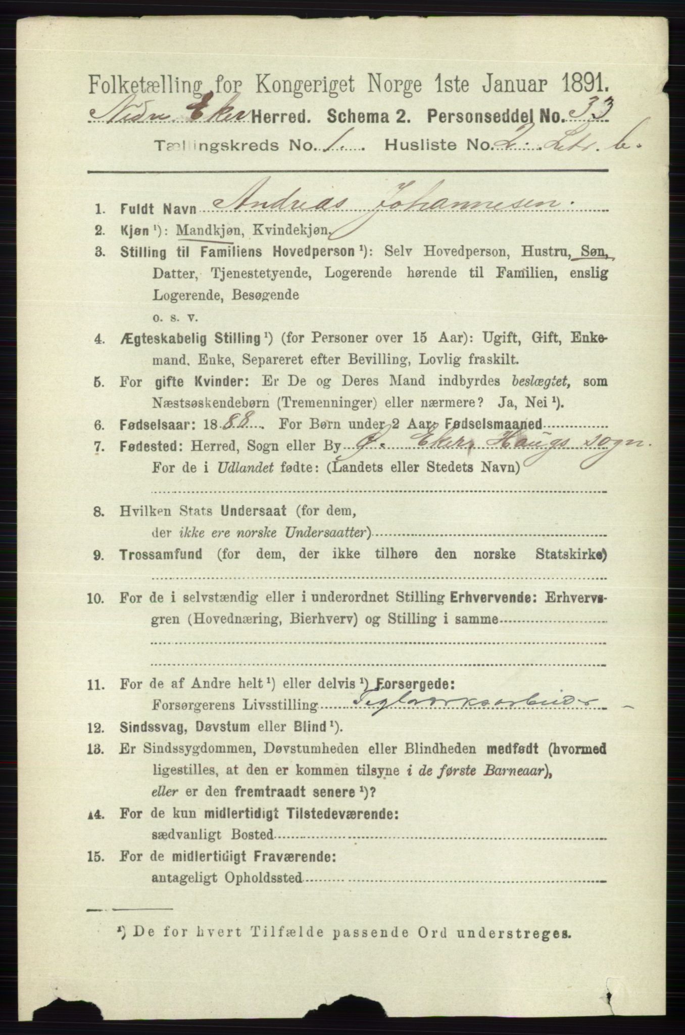 RA, 1891 census for 0625 Nedre Eiker, 1891, p. 443