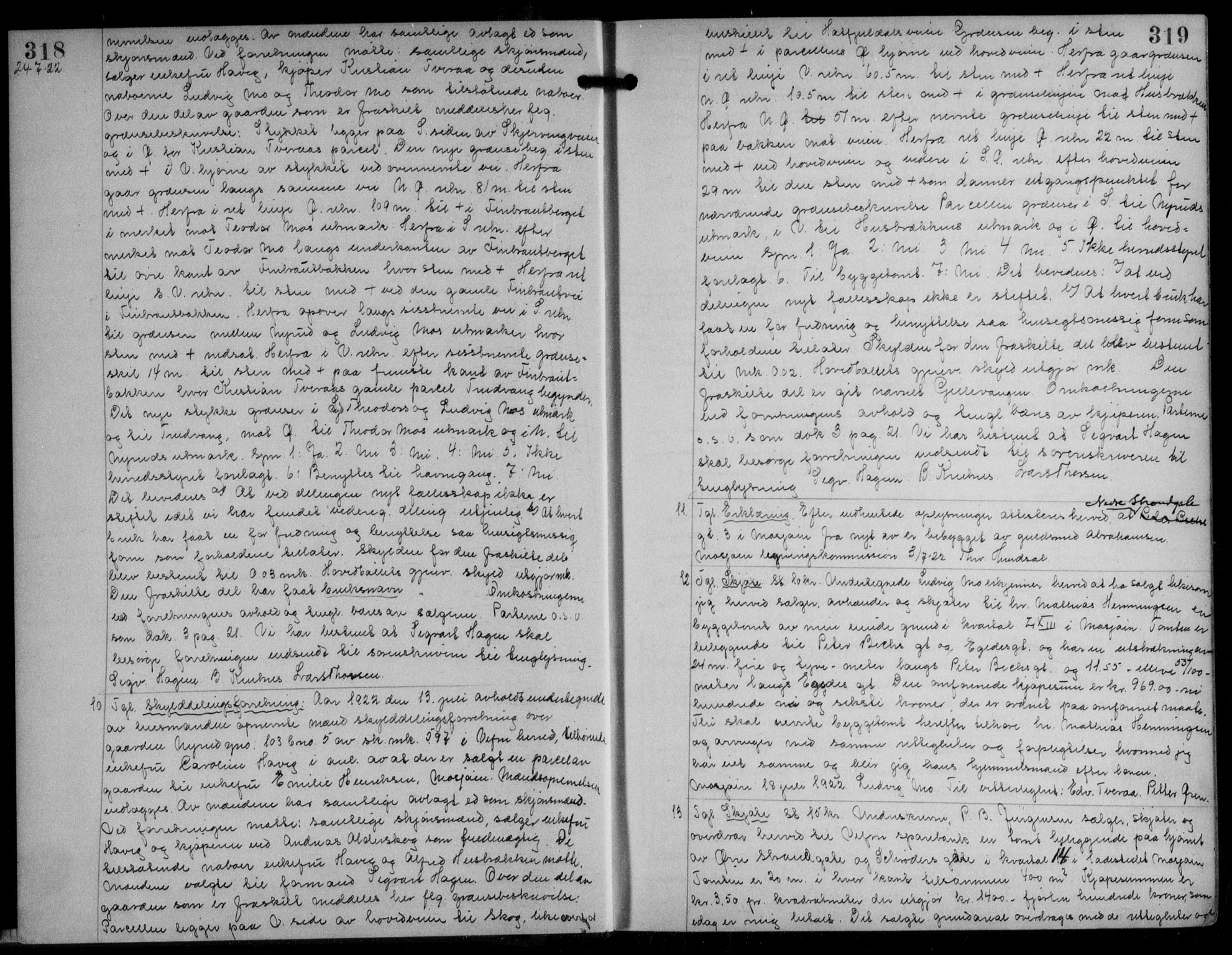 Søndre Helgeland sorenskriveri, SAT/A-4575/1/2/2C/L0022: Mortgage book no. 33, 1921-1925, p. 318-319, Deed date: 24.07.1922