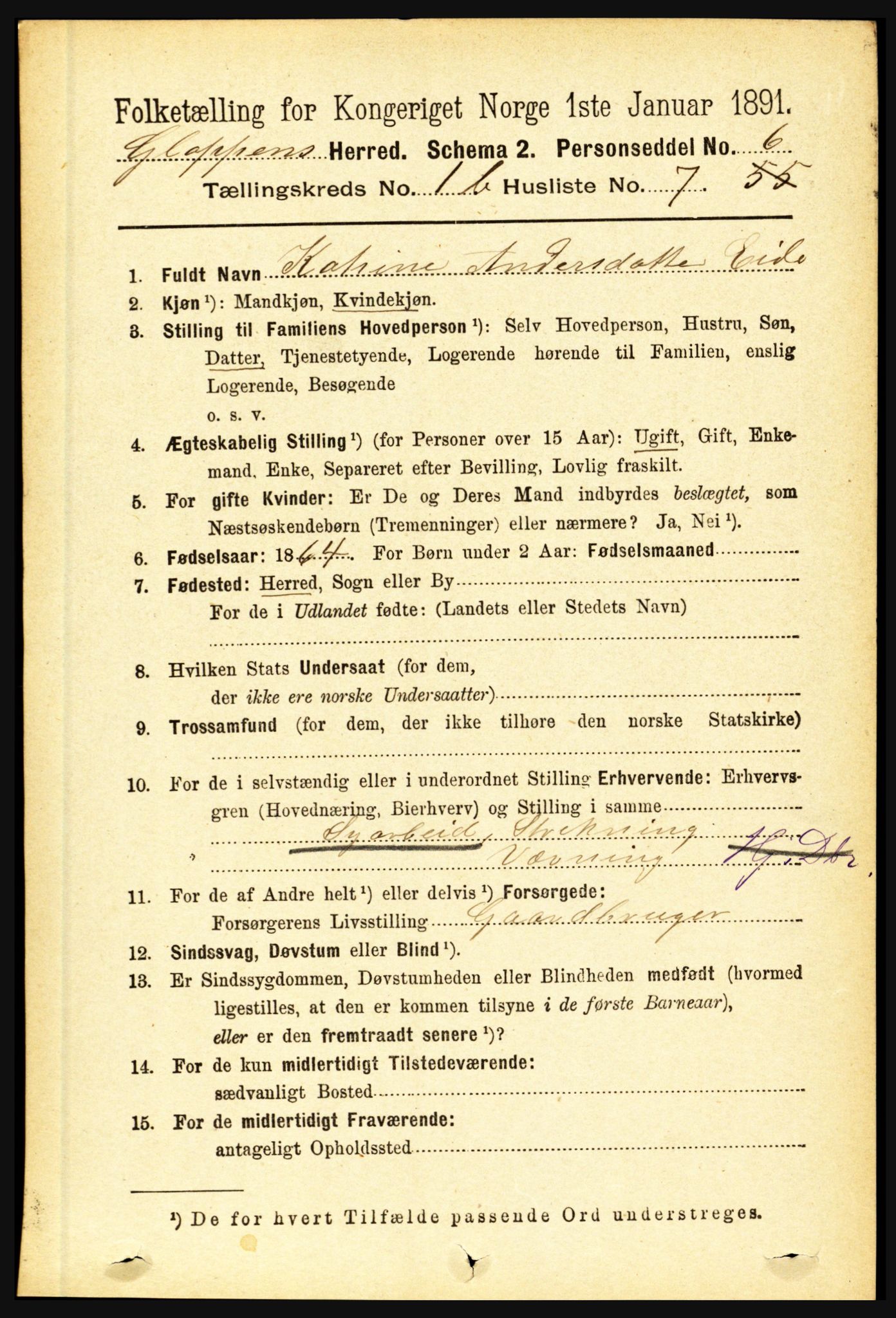 RA, 1891 census for 1445 Gloppen, 1891, p. 450