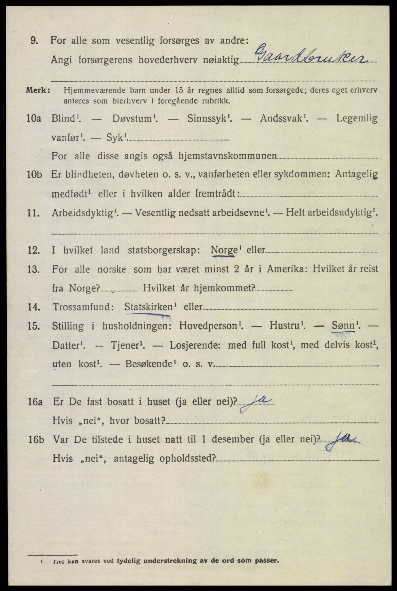 SAK, 1920 census for Grindheim, 1920, p. 1862