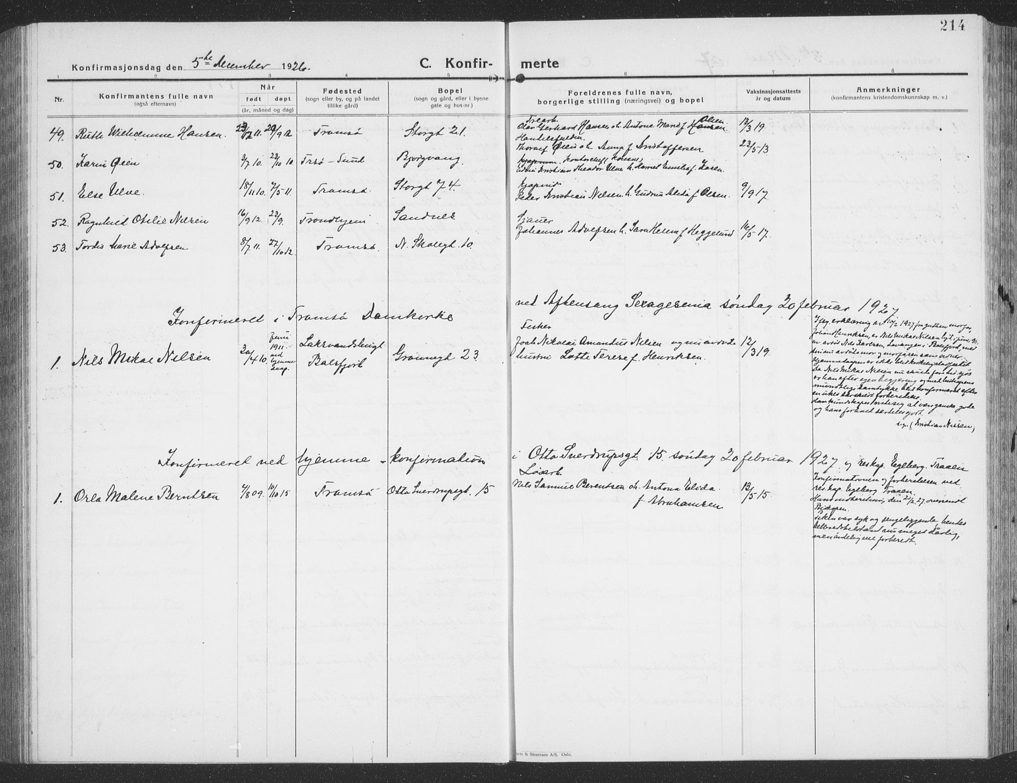 Tromsø sokneprestkontor/stiftsprosti/domprosti, SATØ/S-1343/G/Gb/L0010klokker: Parish register (copy) no. 10, 1925-1937, p. 214