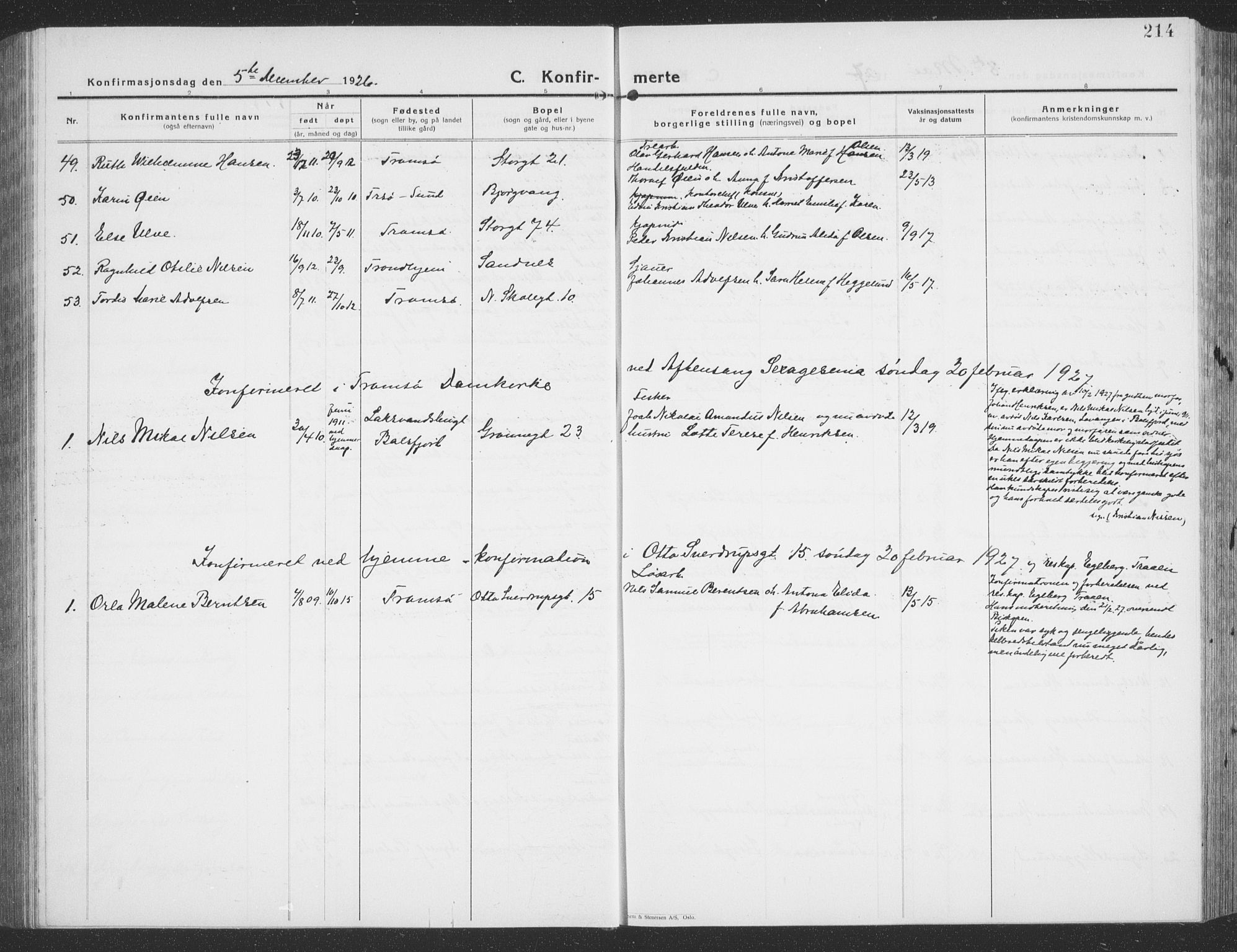 Tromsø sokneprestkontor/stiftsprosti/domprosti, AV/SATØ-S-1343/G/Gb/L0010klokker: Parish register (copy) no. 10, 1925-1937, p. 214