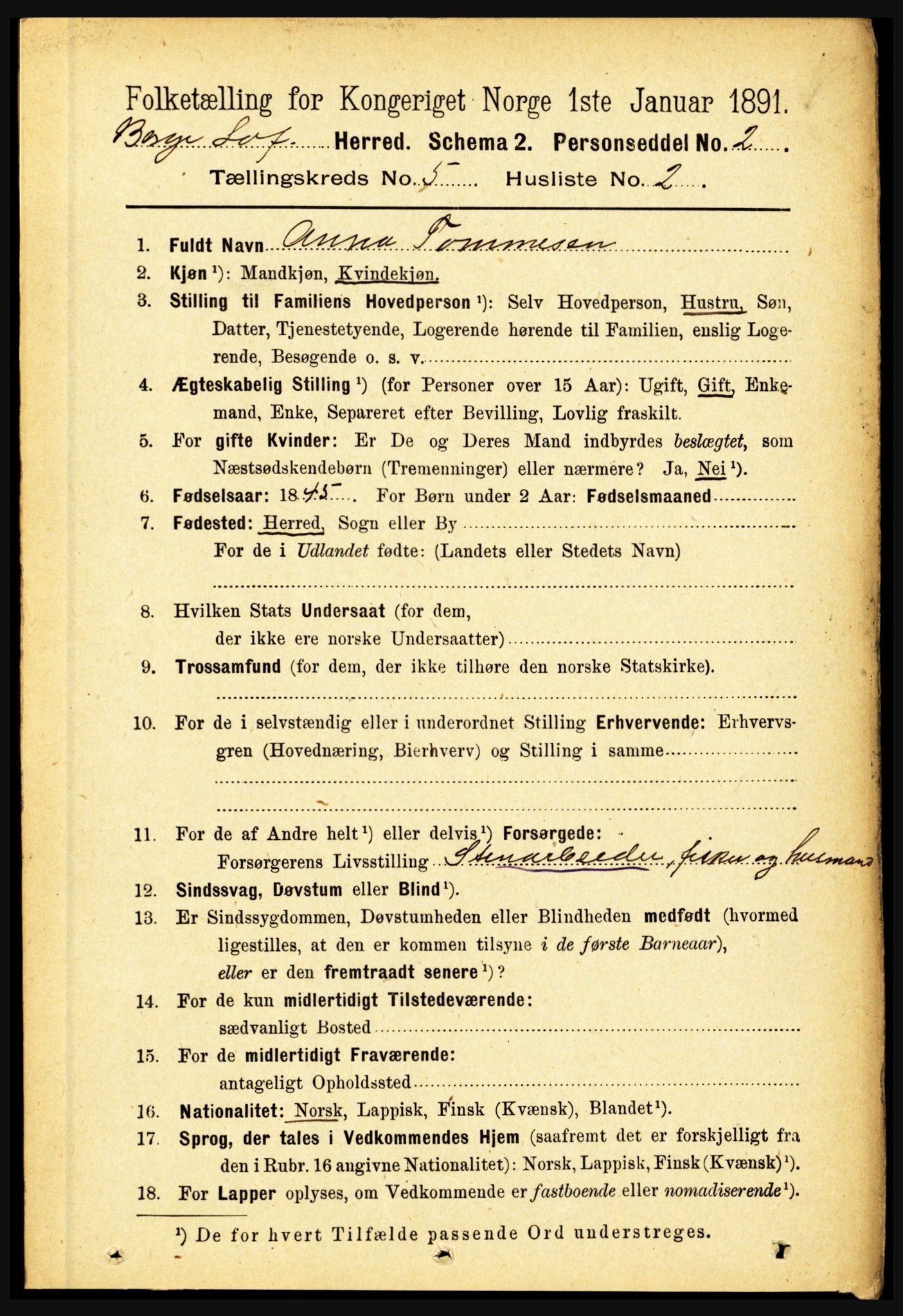 RA, 1891 census for 1862 Borge, 1891, p. 3086